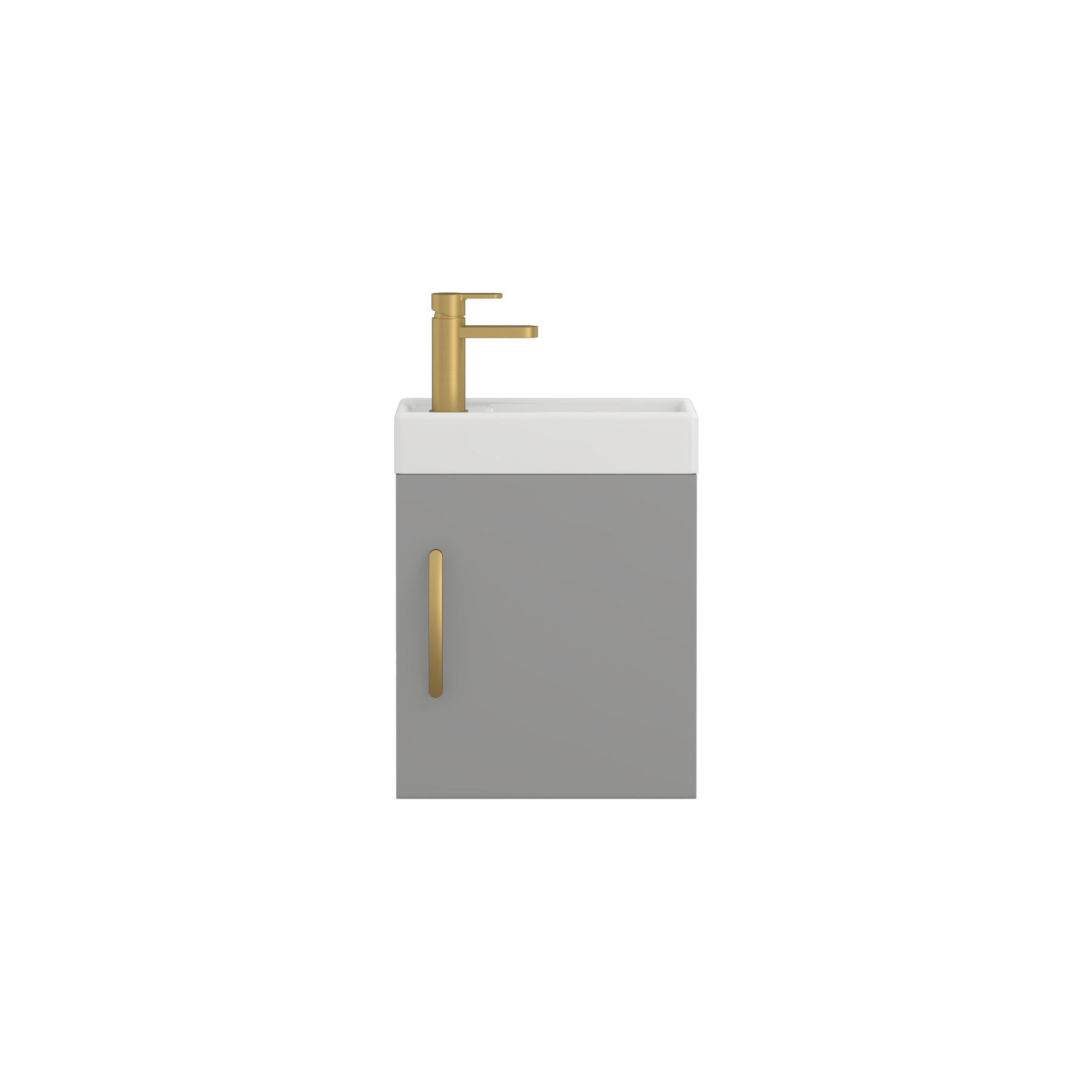 Como 400mm Wall Hung Vanity Sink Unit Indigo Grey Gloss - 1 Door Cloakroom with Brushed Brass Handle