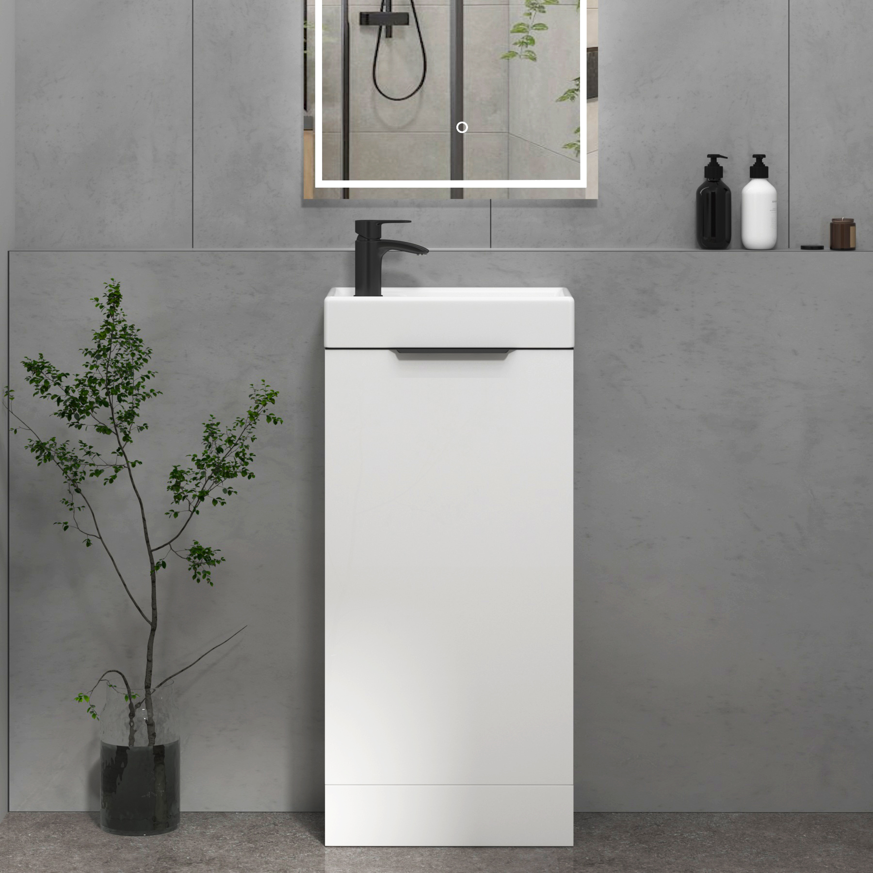 Como 400mm Floor Standing Cloakroom Vanity Unit 1 Door with Basin - Multiple Colors & Handles