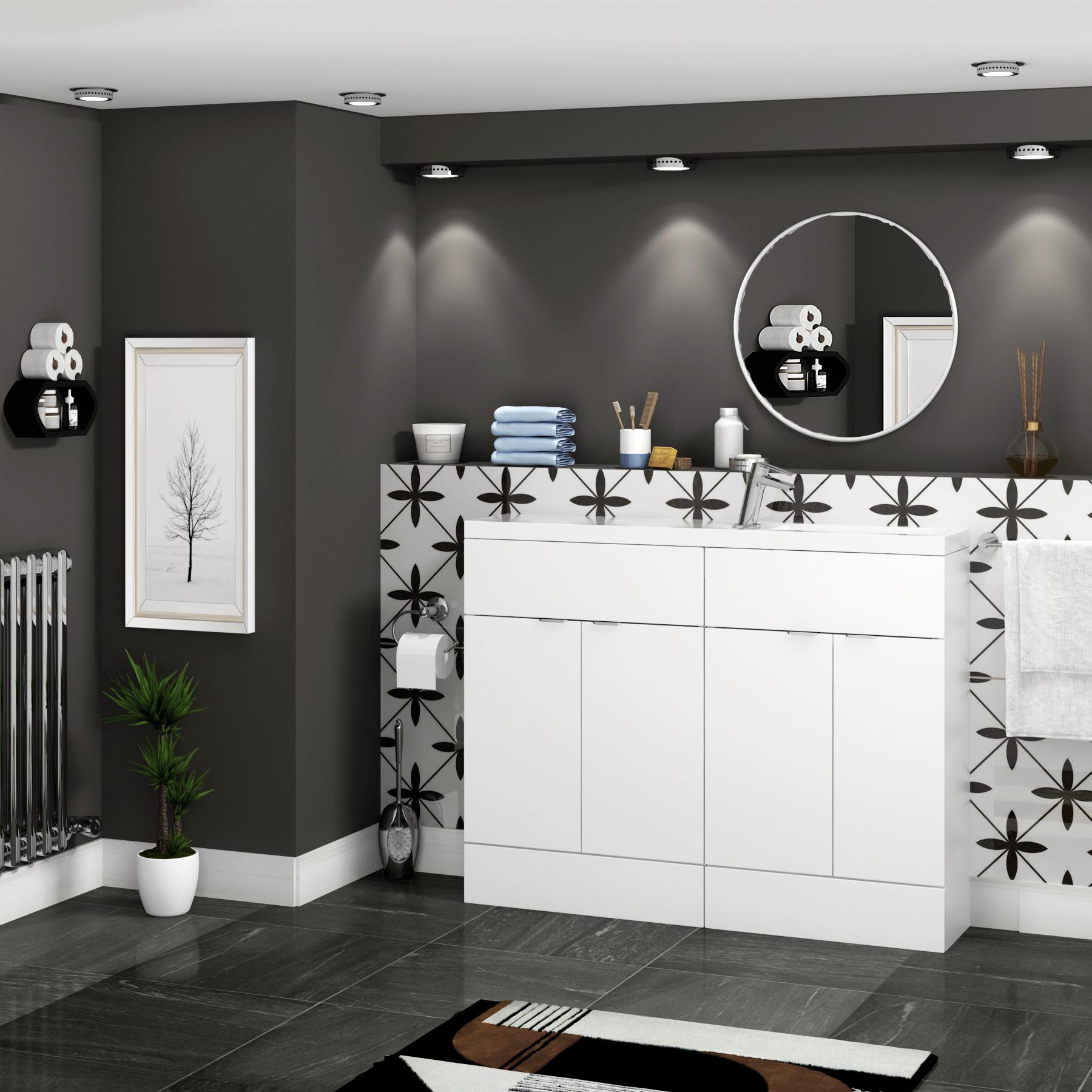 Elena 1200mm 4-Door Double Floor Standing Vanity Sink Unit With Compact Polymarble Basin - Multicolor