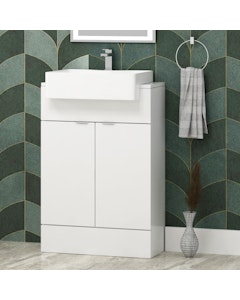 Elena 600mm Floor Standing Vanity Sink Unit Gloss White 2 Door With Semi Recessed Basin