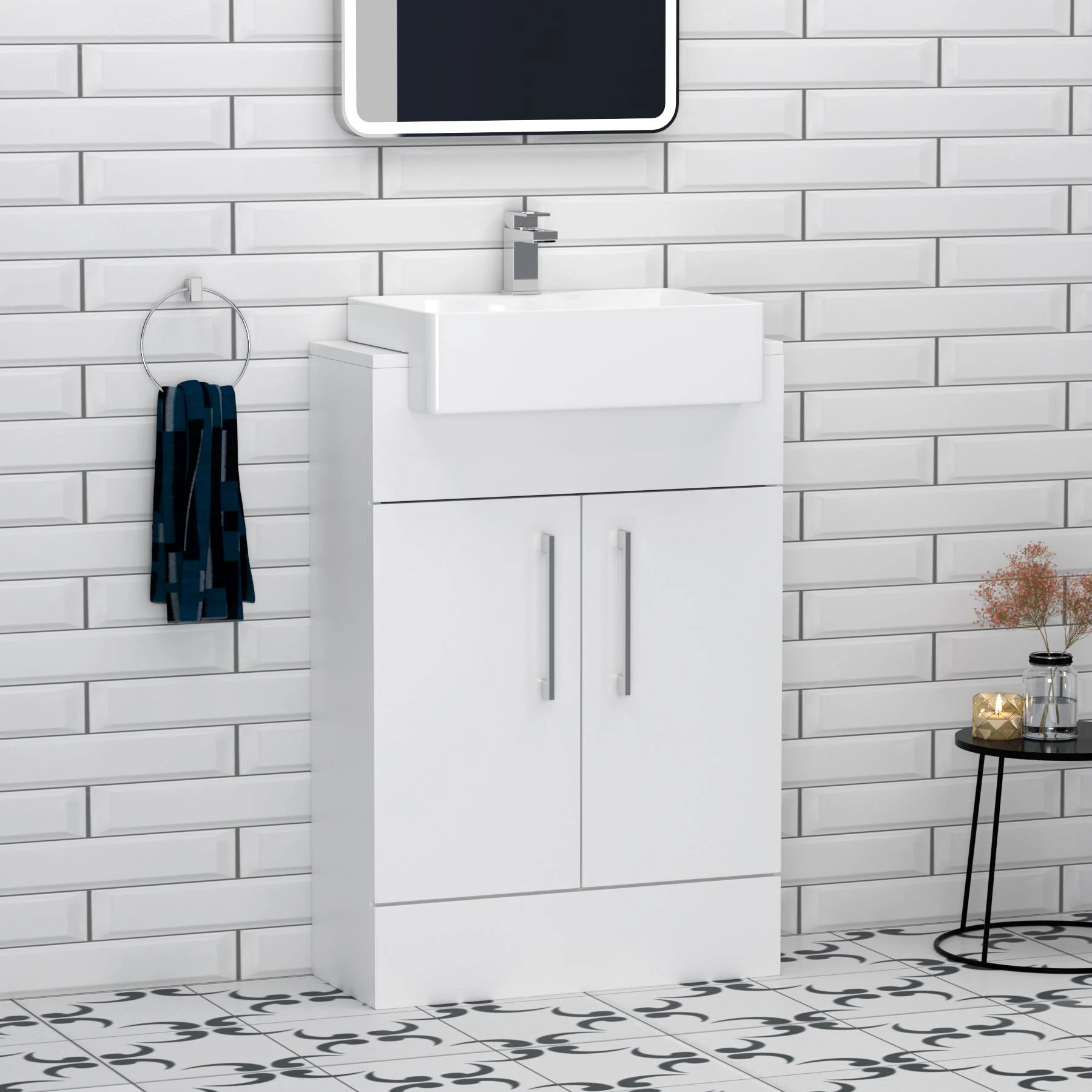 Elena 600mm Floor Standing Vanity Unit 2 Door Cabinet With Semi ...