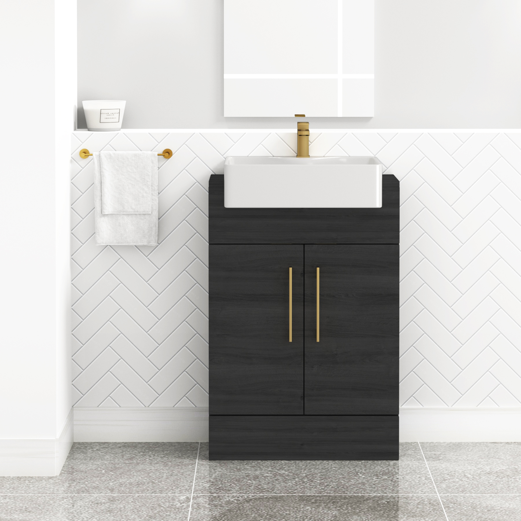 Elena 600mm Floor Standing Vanity Unit with Semi Recessed Basin - Multiple Colours & Handle Finishes