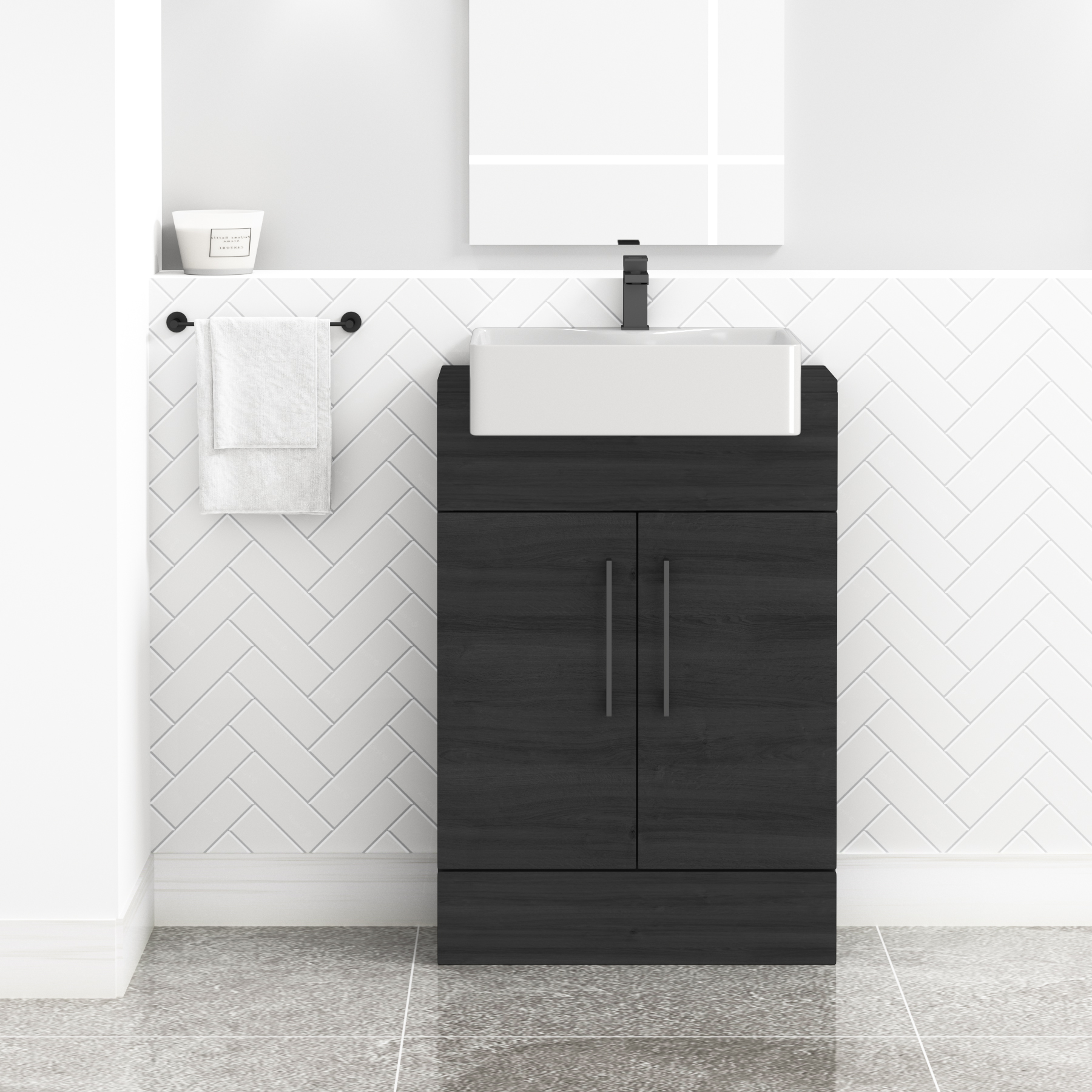 Elena 600mm Floor Standing Vanity Unit with Semi Recessed Basin - Multiple Colours & Handle Finishes