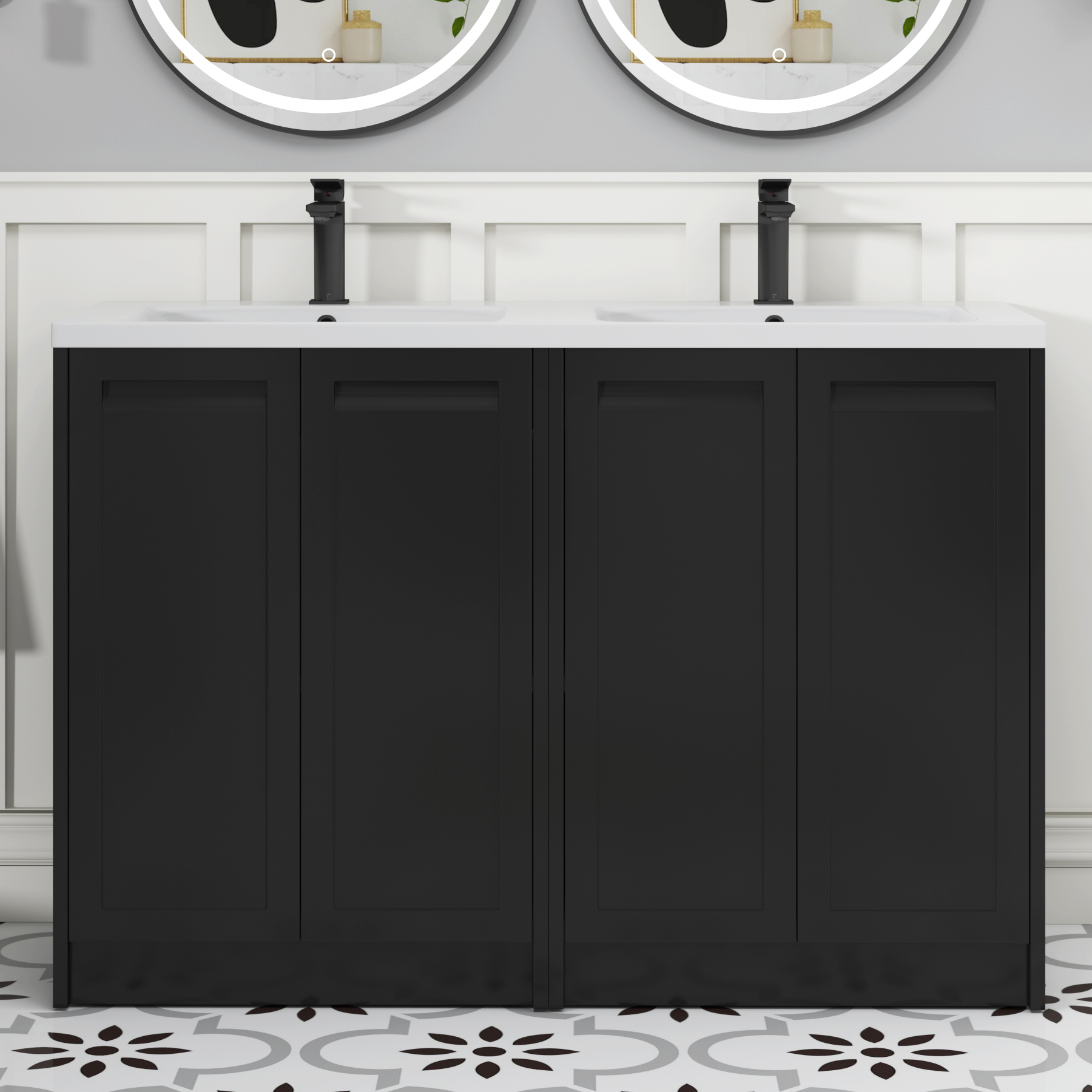 Elmore 1200mm Traditional Floor Standing 4 Door Vanity Unit Multiple Colours with Ceramic Basin