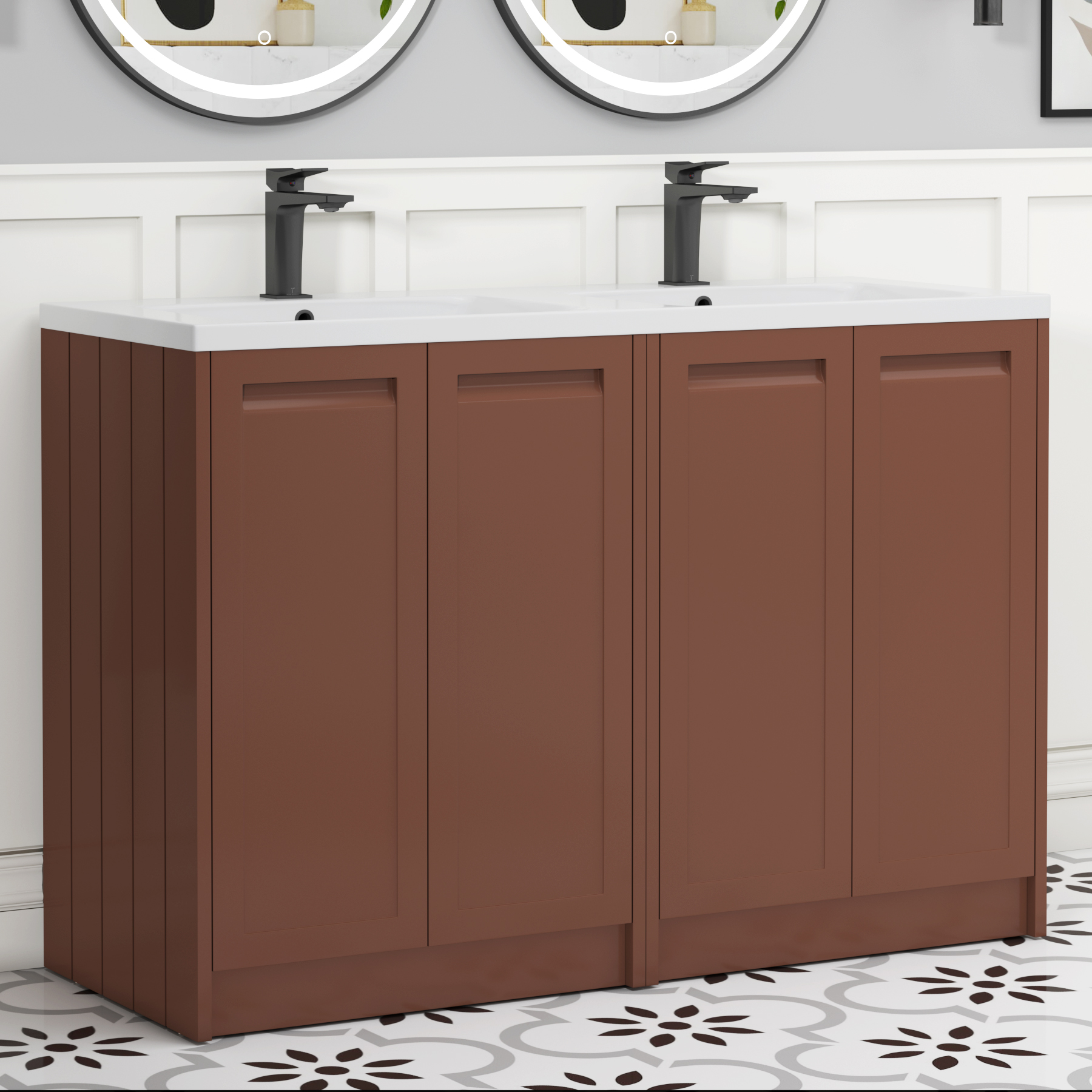 Elmore 1200mm Traditional Floor Standing 4 Door Vanity Unit with Ceramic Basin - Terracotta Clay