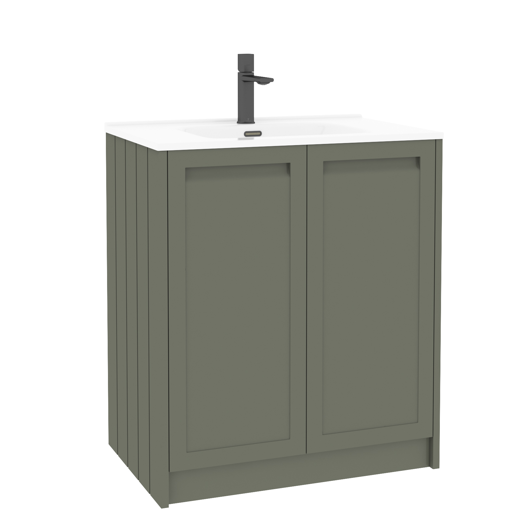 Elmore Matt Green Traditional 2 Door Floor Standing Vanity Unit with Ceramic Basin