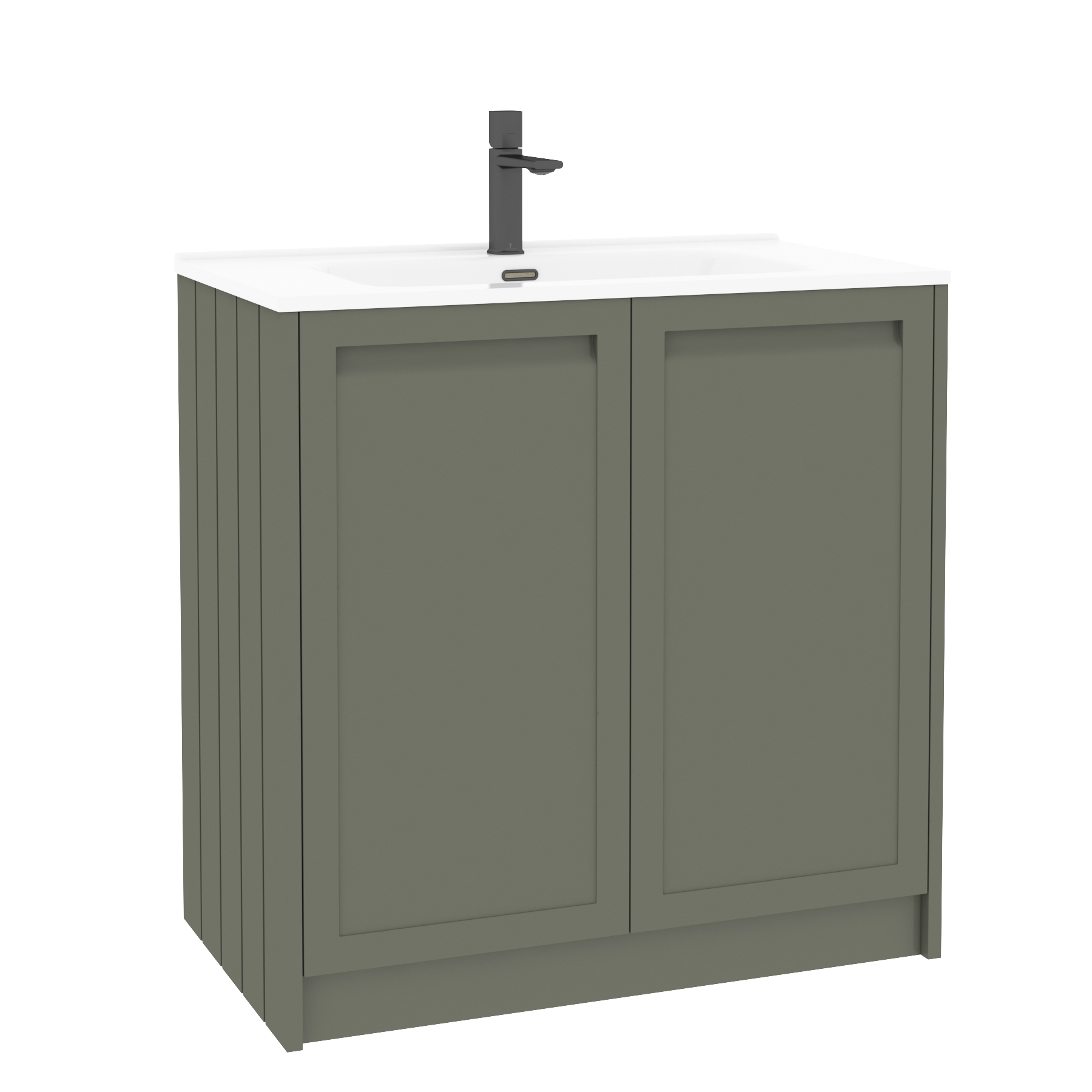 Elmore Matt Green Traditional 2 Door Floor Standing Vanity Unit with Ceramic Basin