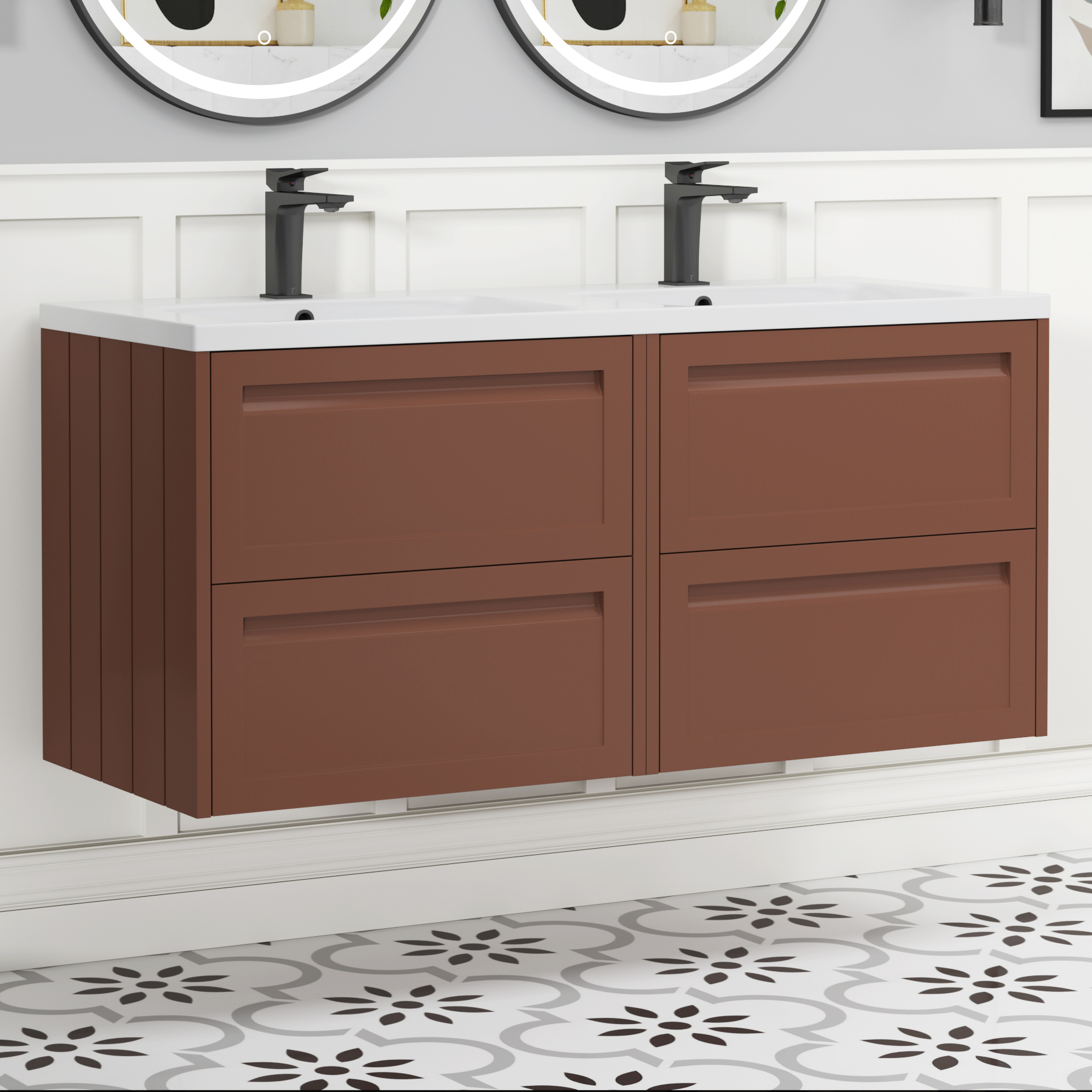 Elmore 1200mm Traditional Wall Hung 4 Drawer Vanity Unit Multiple Colours with Ceramic Basin