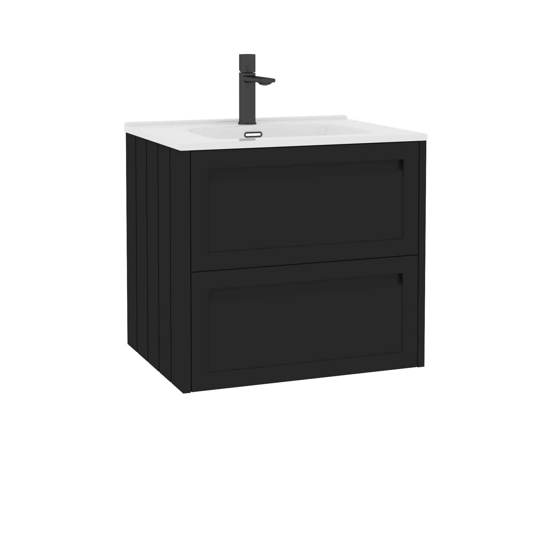 Elmore Matt Nocturne Black Traditional 2 Drawer Wall Hung Vanity Unit with Ceramic Basin