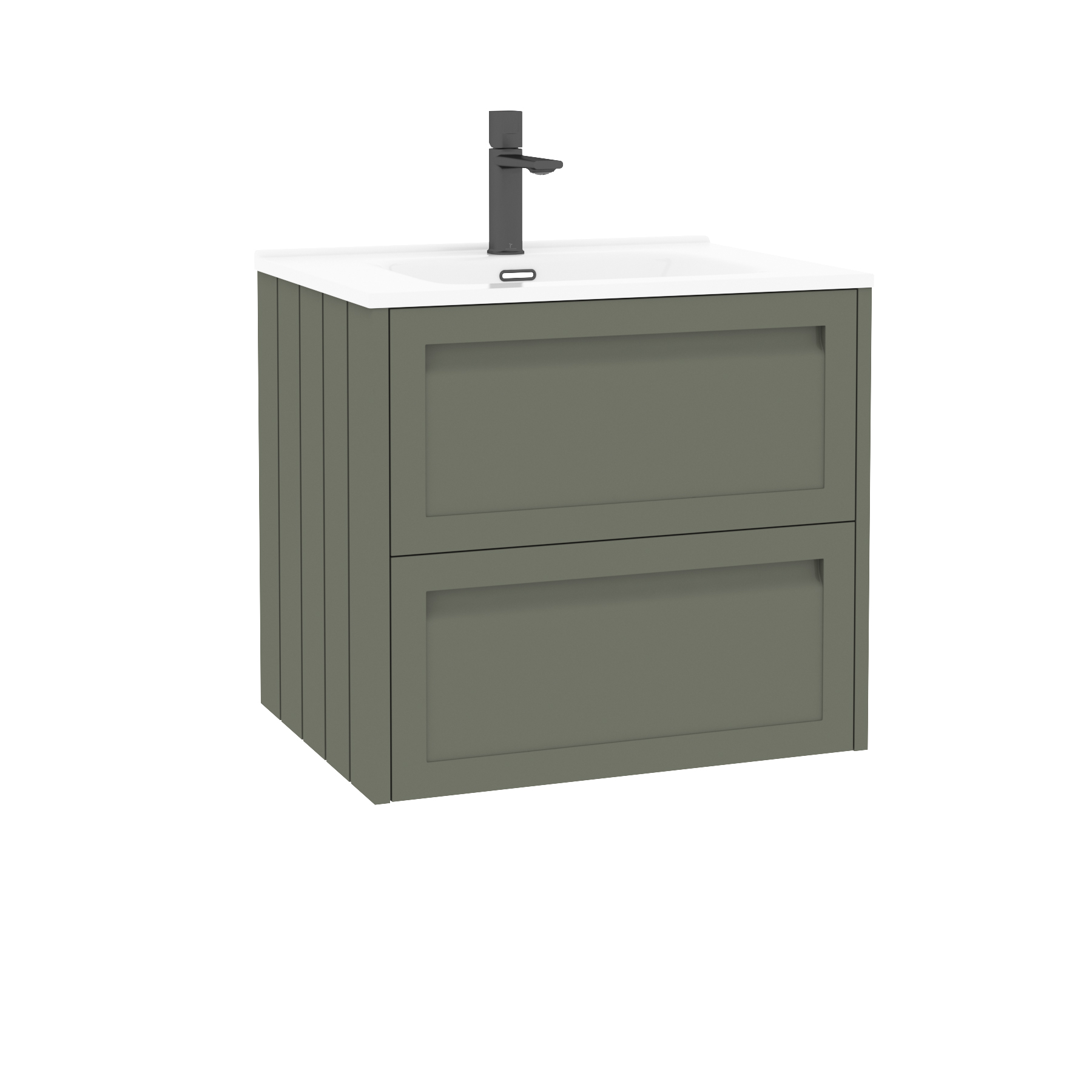Elmore Matt Green Traditional 2 Drawer Wall Hung Vanity Unit with Ceramic Basin