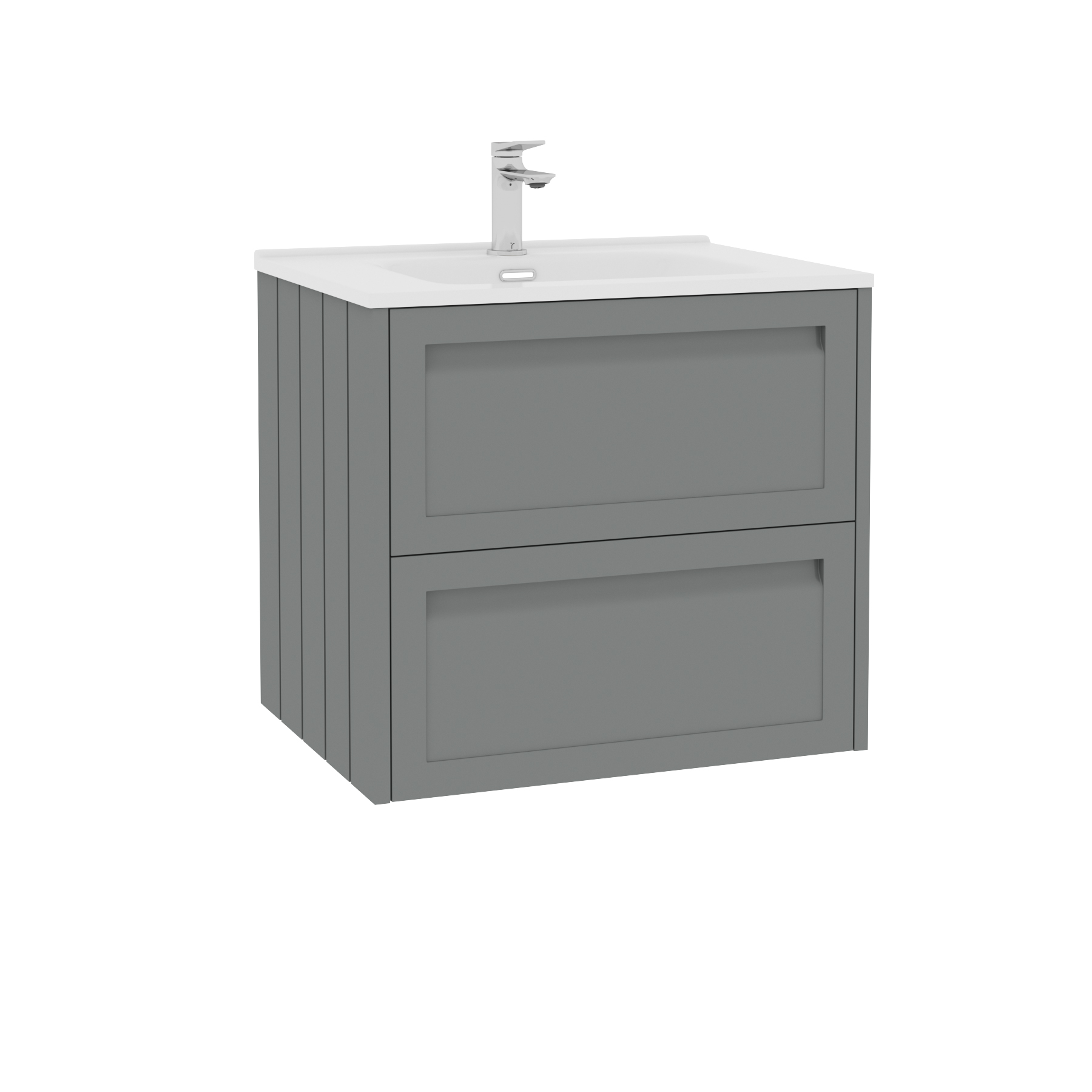 Elmore Matt Pebble Grey Traditional 2 Drawer Wall Hung Vanity Unit with Ceramic Basin