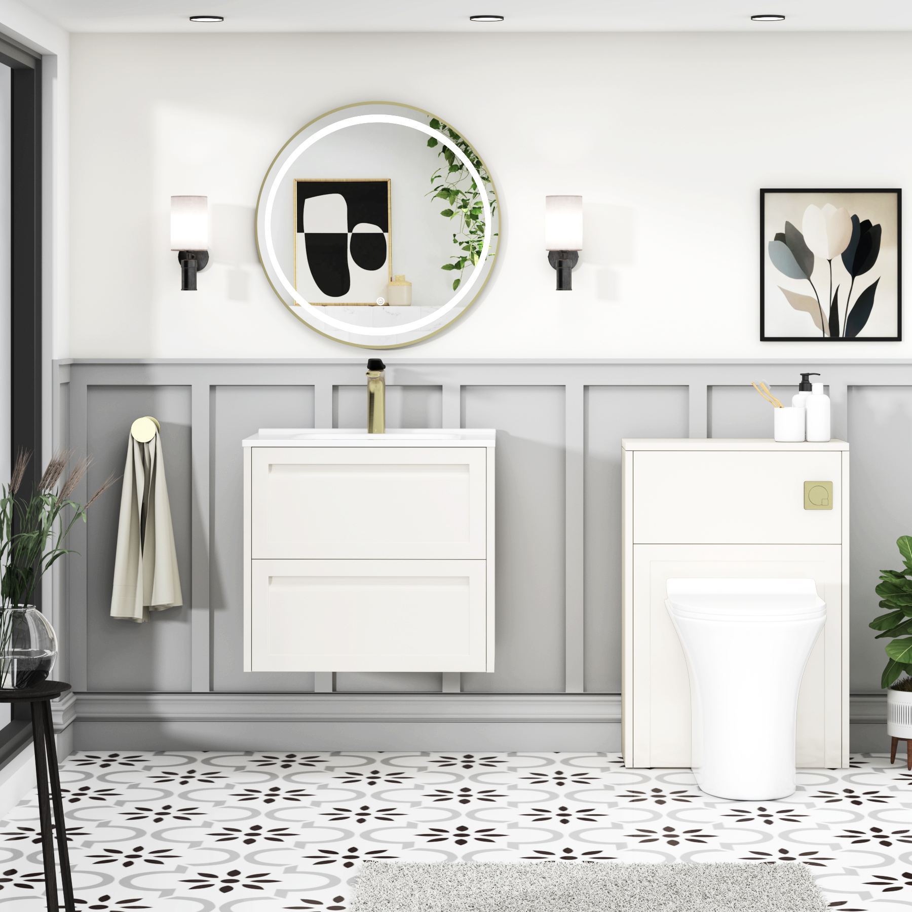 Elmore Classic White Traditional 2 Drawer Wall Hung Vanity Unit with Ceramic Basin