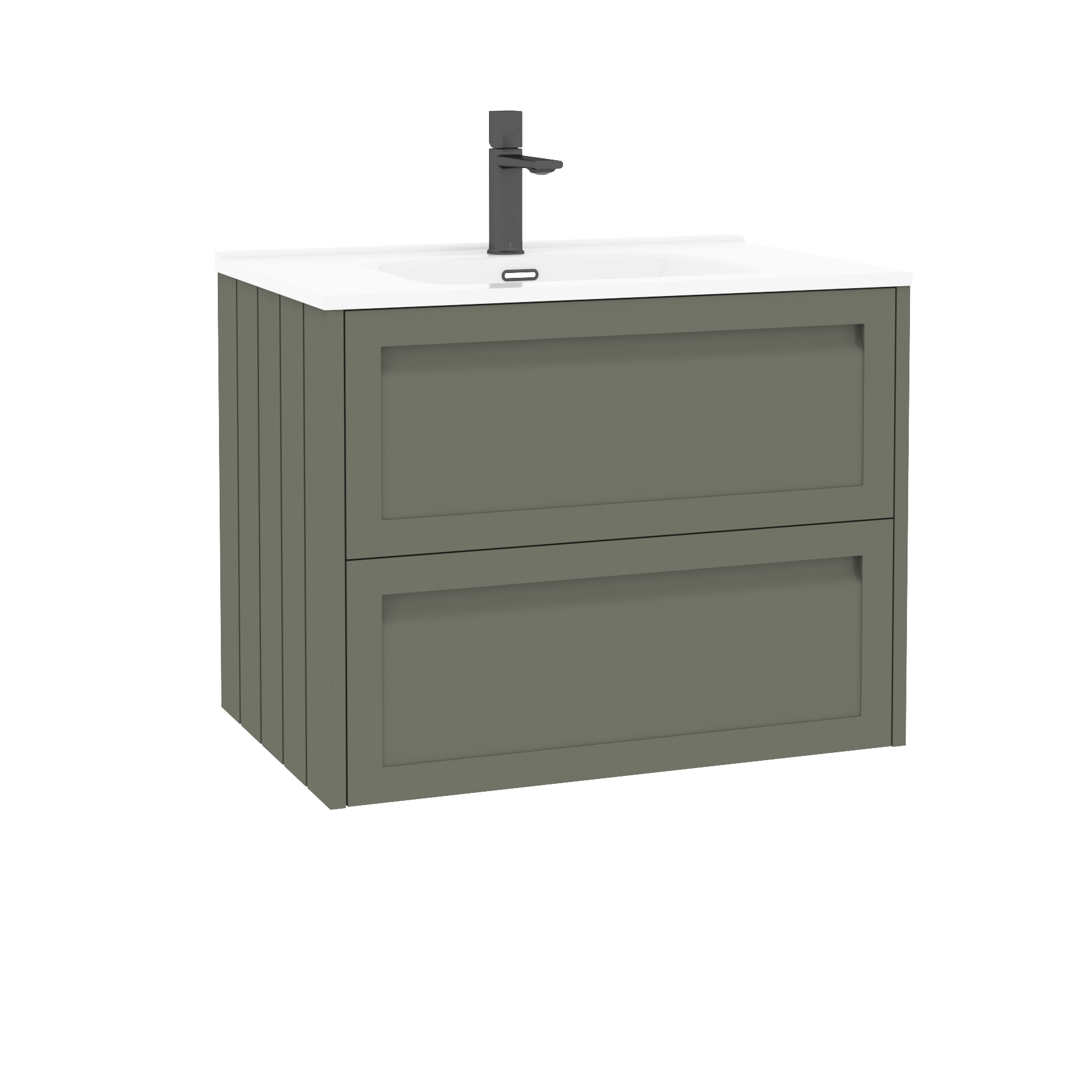 Elmore Matt Green Traditional 2 Drawer Wall Hung Vanity Unit with Ceramic Basin