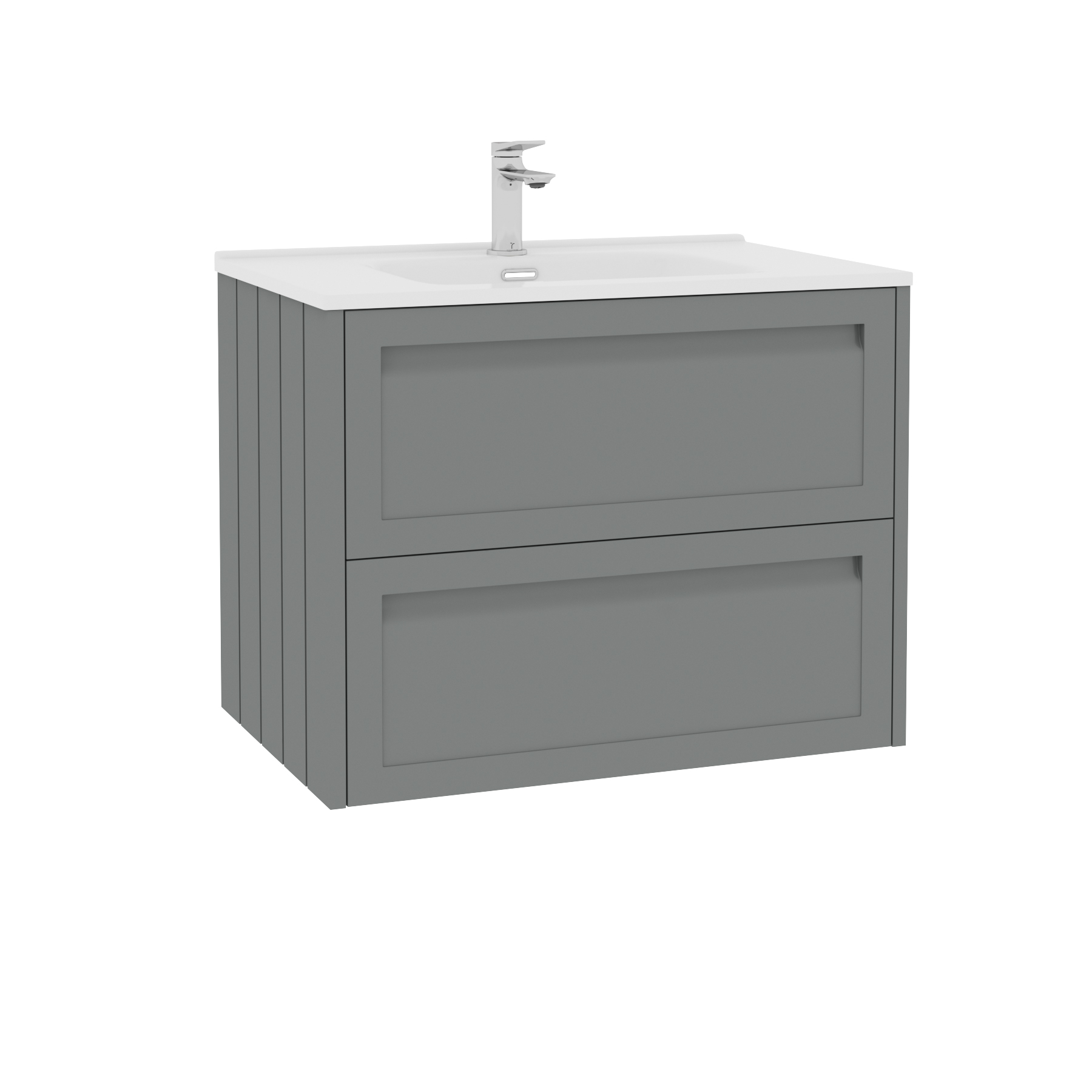 Elmore Matt Pebble Grey Traditional 2 Drawer Wall Hung Vanity Unit with Ceramic Basin