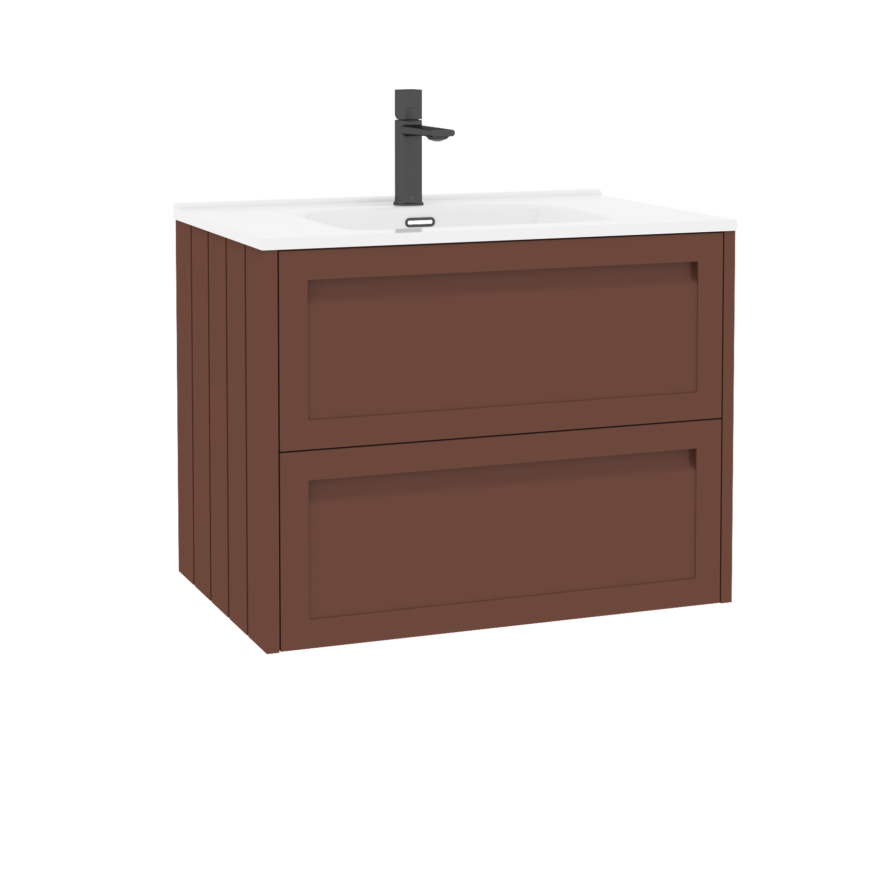 Elmore Terracotta Clay Traditional 2 Drawer Wall Hung Vanity Unit with Ceramic Basin