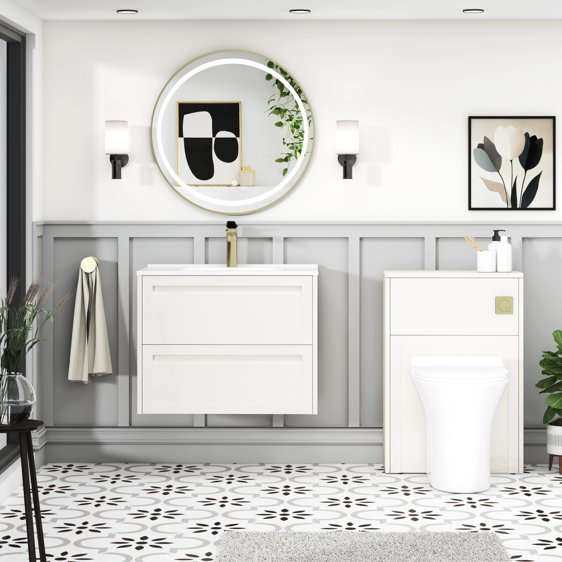 Elmore Classic White Traditional 2 Drawer Wall Hung Vanity Unit with Ceramic Basin