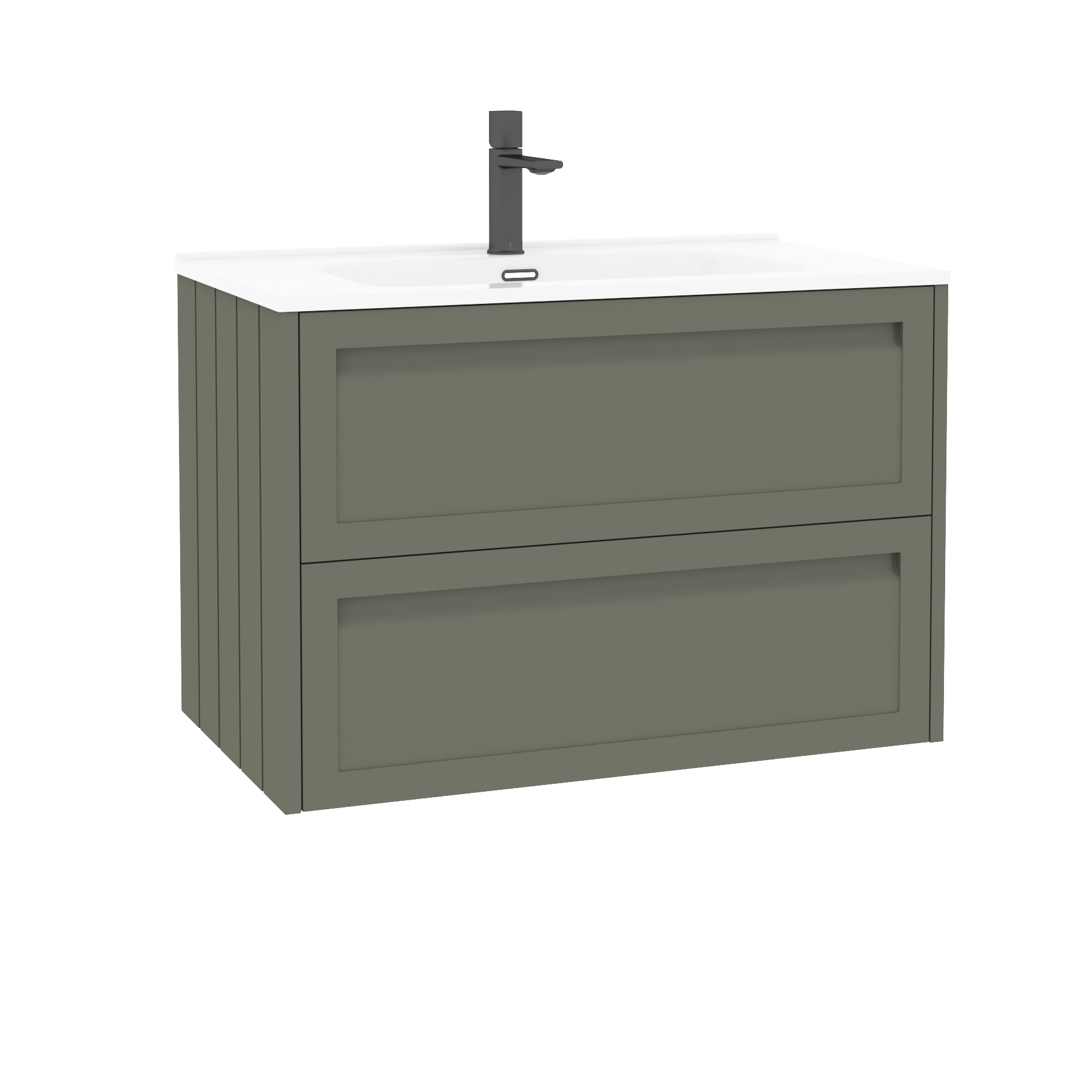 Elmore Matt Green Traditional 2 Drawer Wall Hung Vanity Unit with Ceramic Basin