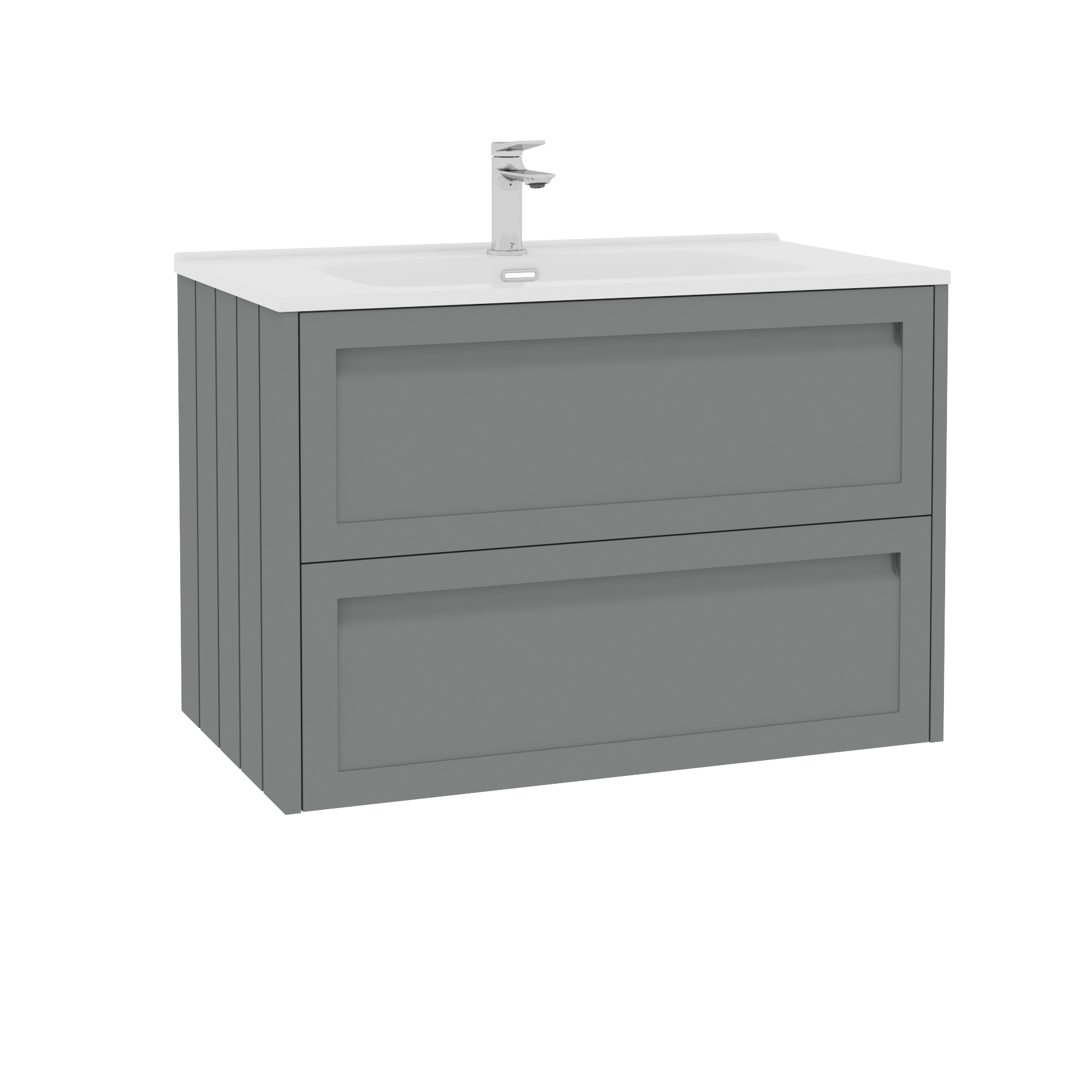 Elmore Matt Pebble Grey Traditional 2 Drawer Wall Hung Vanity Unit with Ceramic Basin