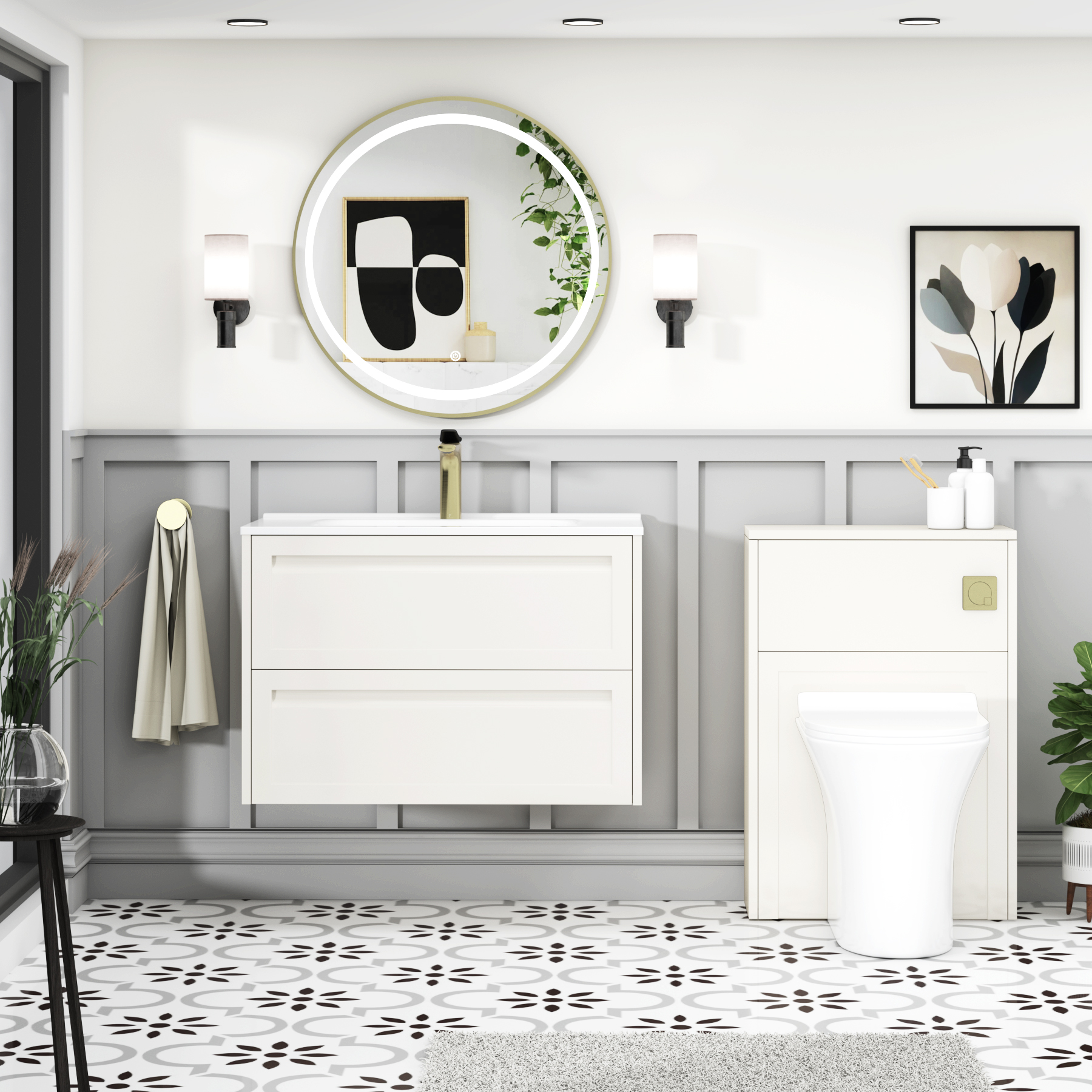 Elmore Classic White Traditional 2 Drawer Wall Hung Vanity Unit with Ceramic Basin