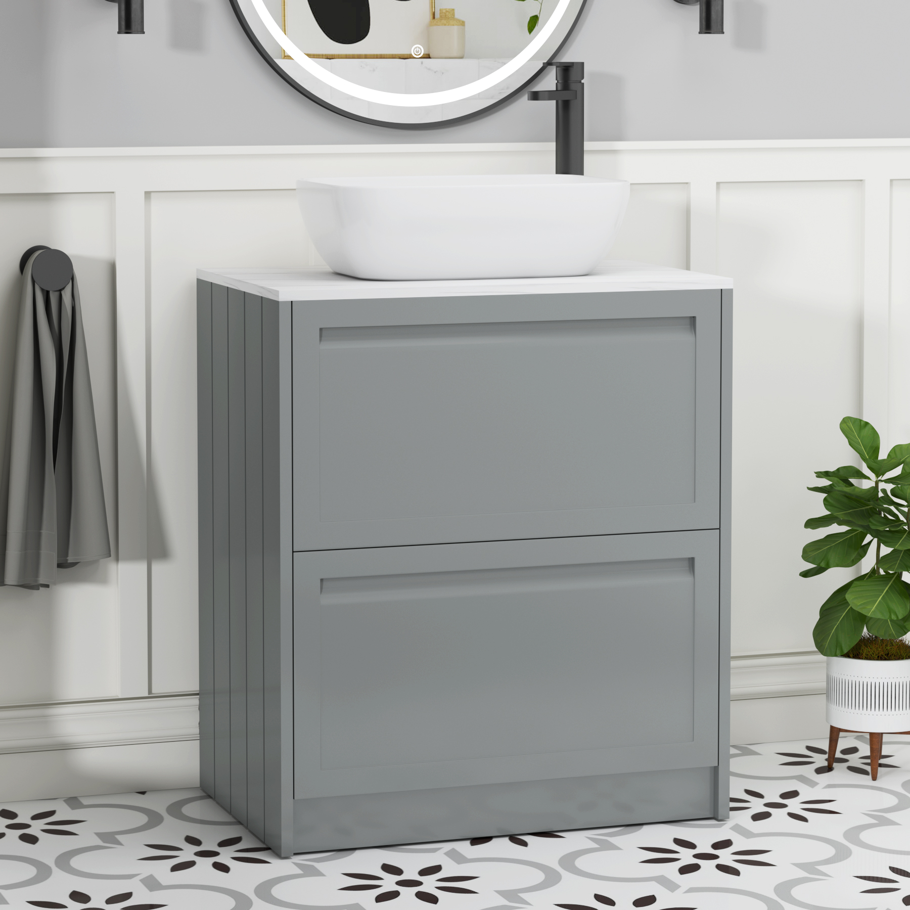 Elmore Traditional 2 Drawer Floor Standing Vanity Unit – Multiple Sizes, Colours, Worktop & Basins Options