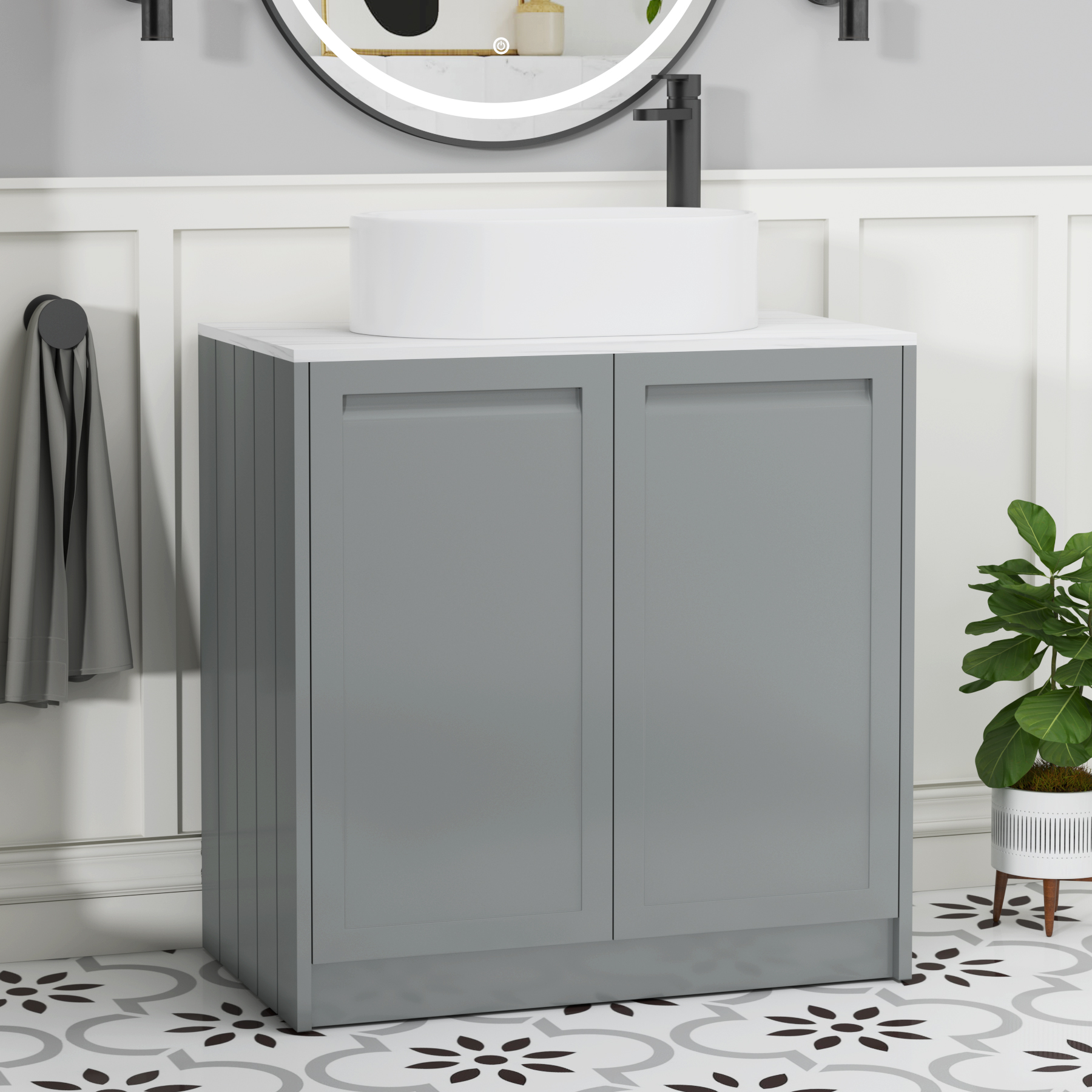 Elmore Traditional 2 Door Floor Standing Vanity Unit – Multiple Sizes, Colours, Worktop & Basins Options