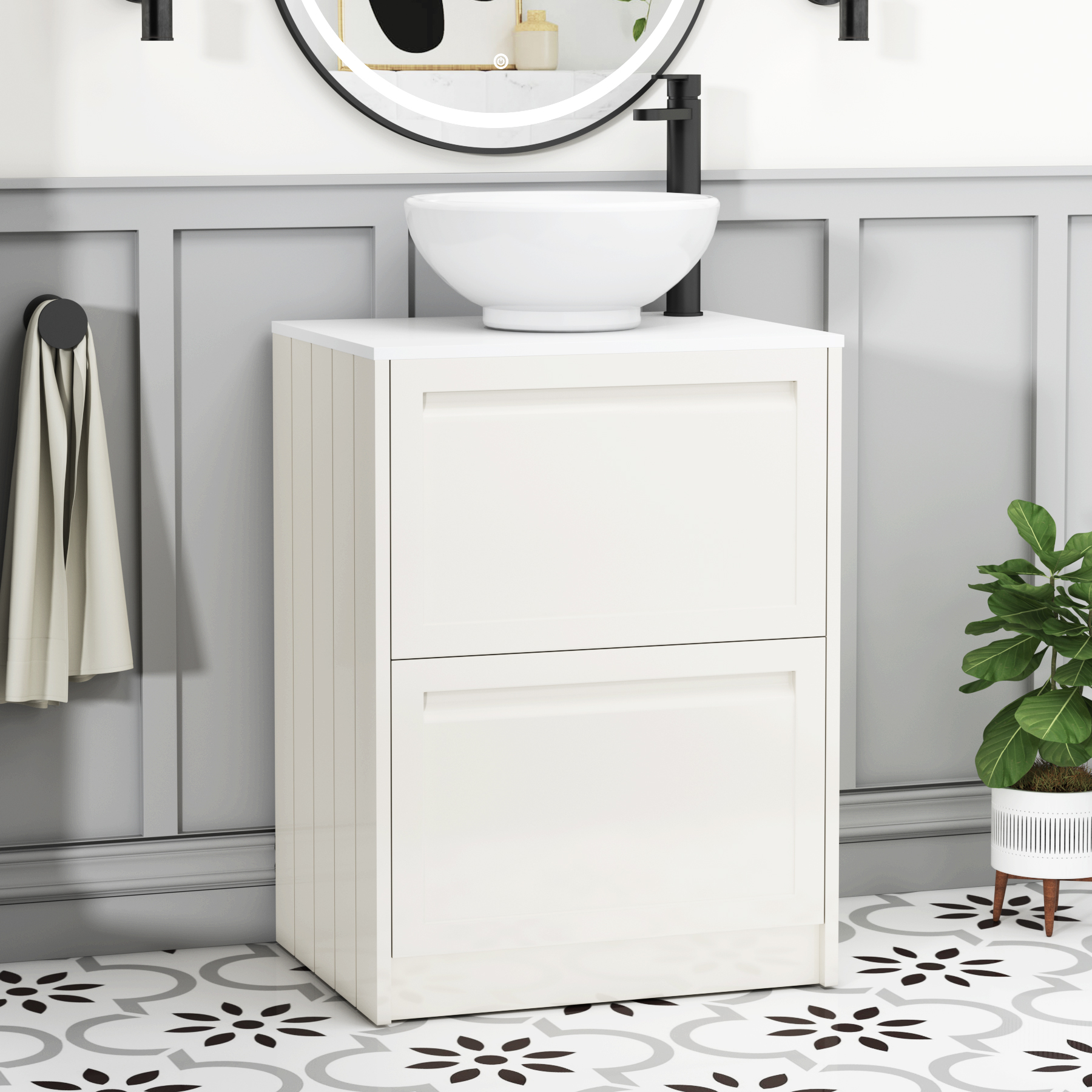 Elmore Traditional 2 Drawer Floor Standing Vanity Unit – Multiple Sizes, Colours, Worktop & Basins Options