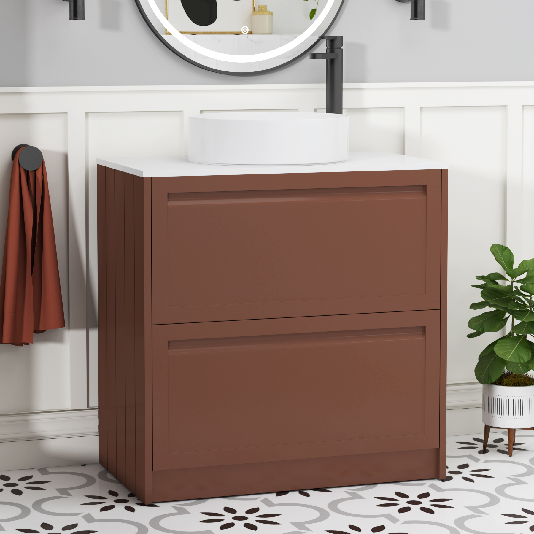 Elmore 800mm Terracotta Clay Floor Standing Vanity Unit 2 Drawer with ...