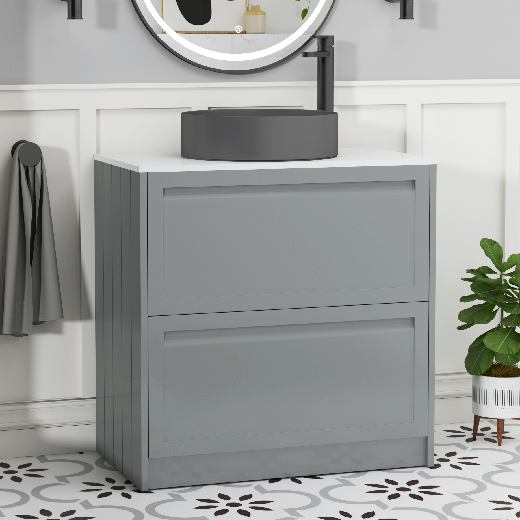 Elmore Traditional 2 Drawer Floor Standing Vanity Unit – Multiple Sizes, Colours, Worktop & Basins Options