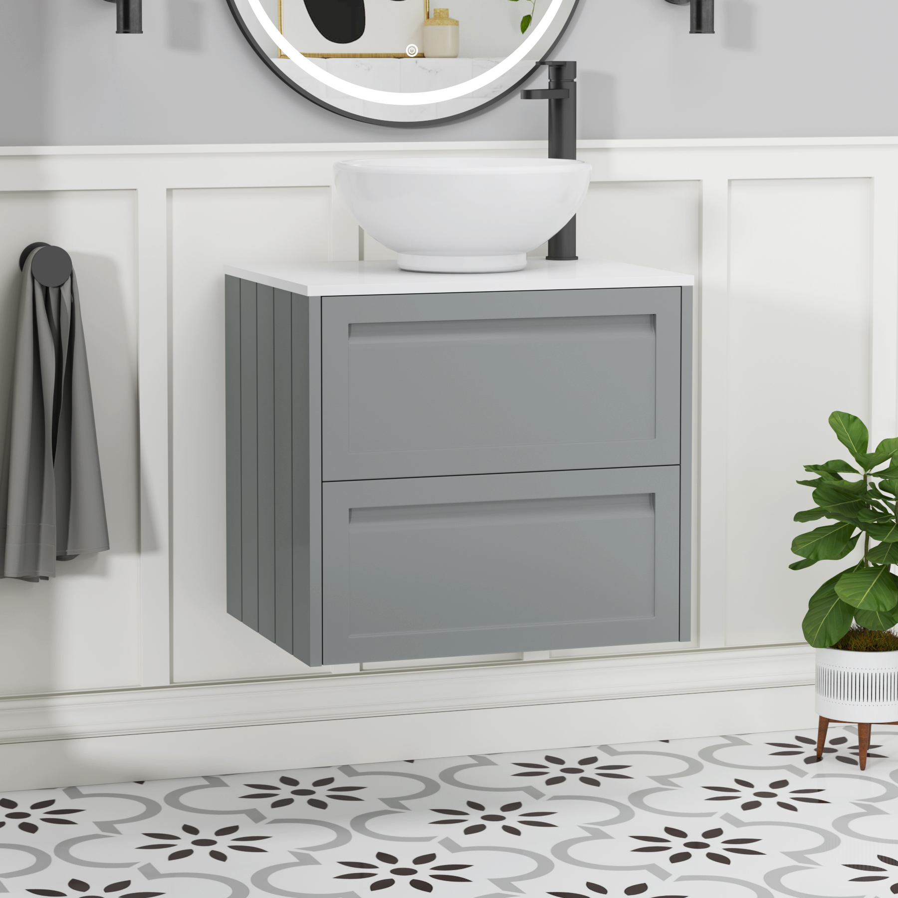 Elmore Traditional 2 Drawer Wall Hung Vanity Unit – Multiple Sizes, Colours, Worktop & Basins Options