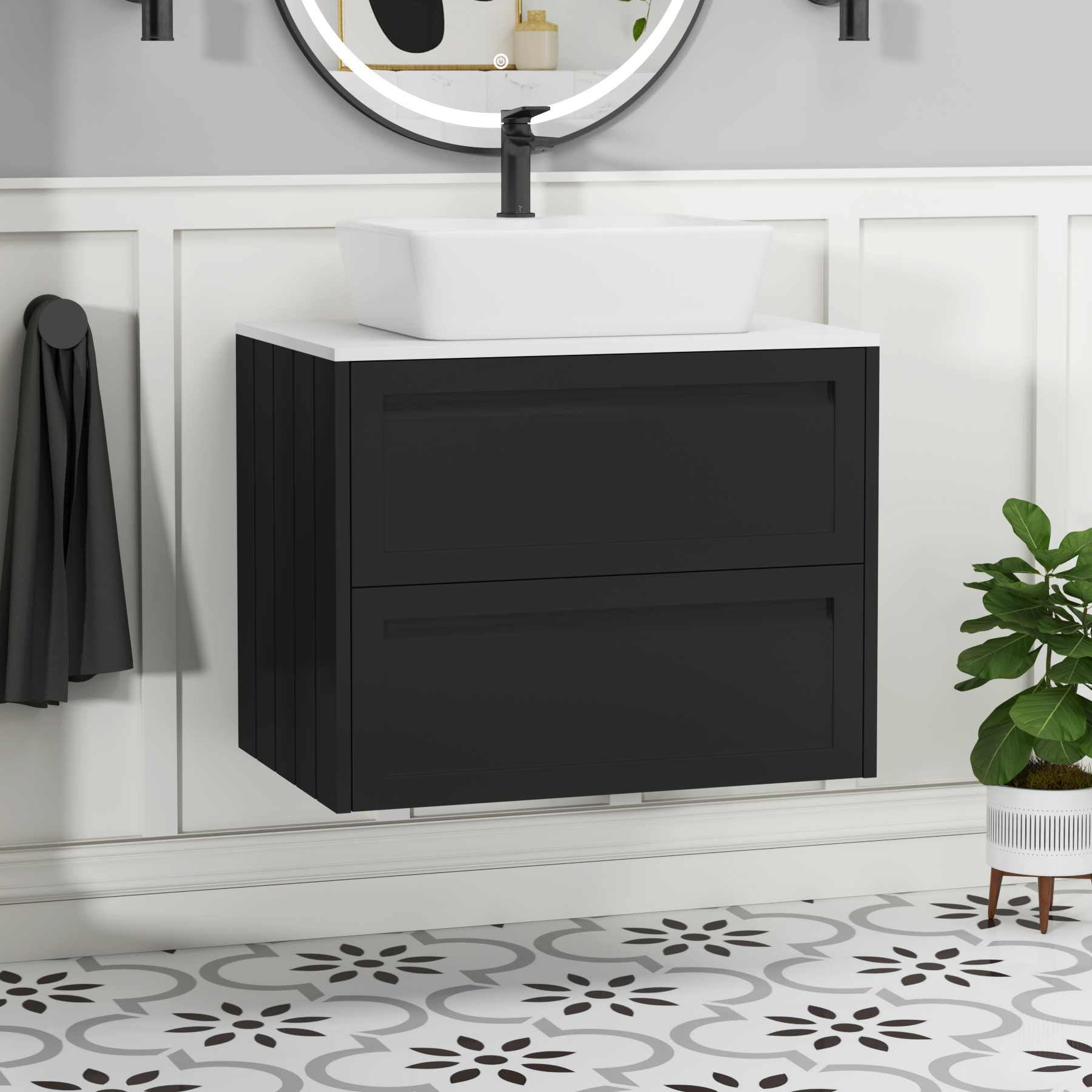 Elmore Traditional 2 Drawer Wall Hung Vanity Unit – Multiple Sizes, Colours, Worktop & Basins Options