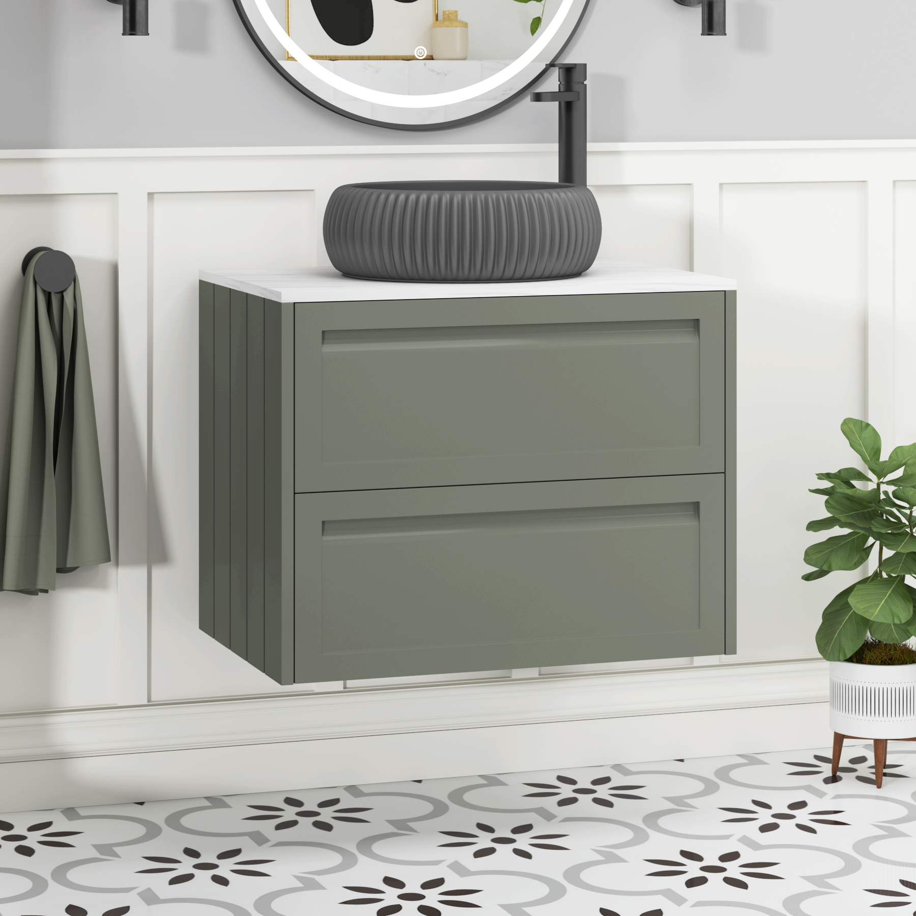 Elmore Traditional 2 Drawer Wall Hung Vanity Unit – Multiple Sizes, Colours, Worktop & Basins Options