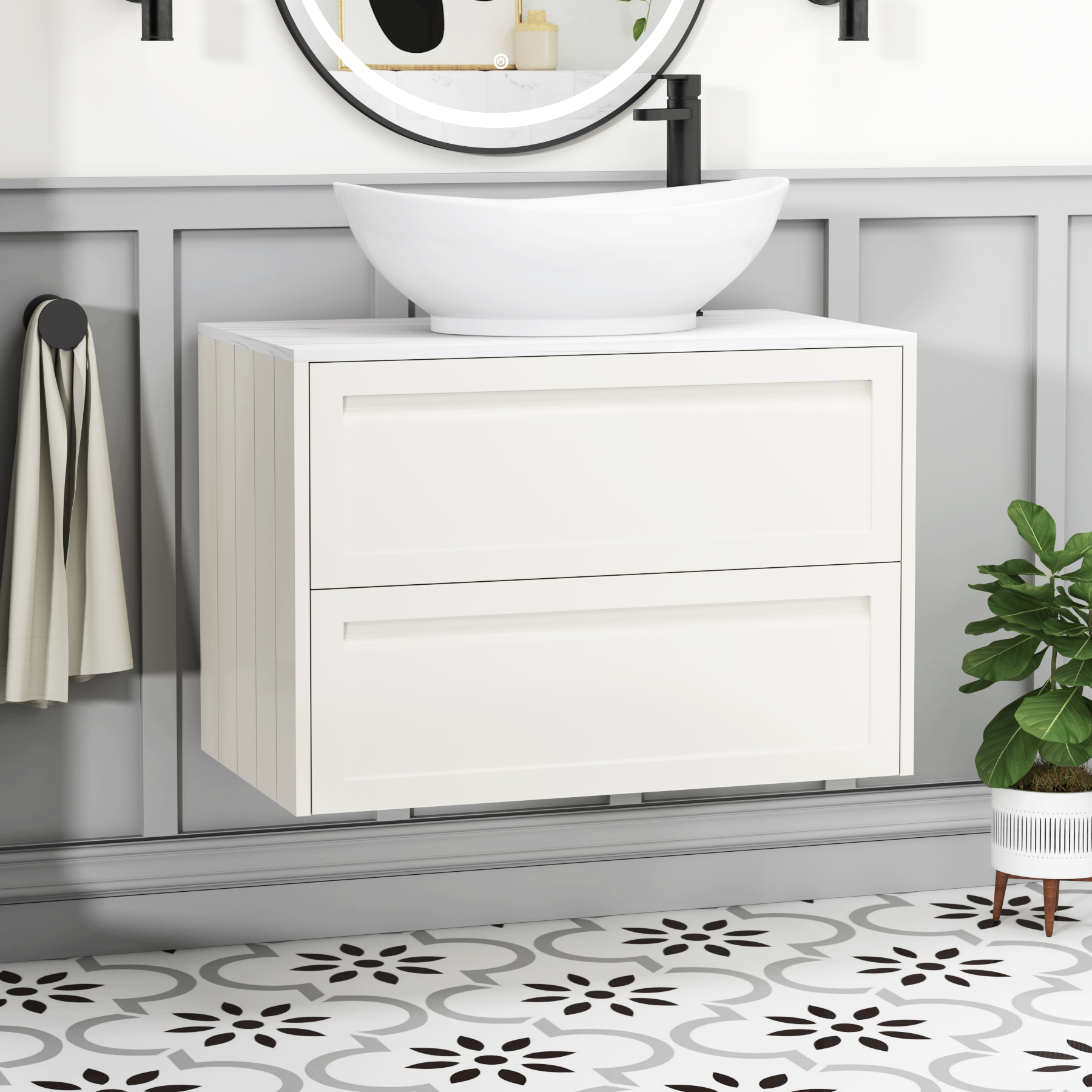 Elmore Traditional 2 Drawer Wall Hung Vanity Unit – Multiple Sizes, Colours, Worktop & Basins Options