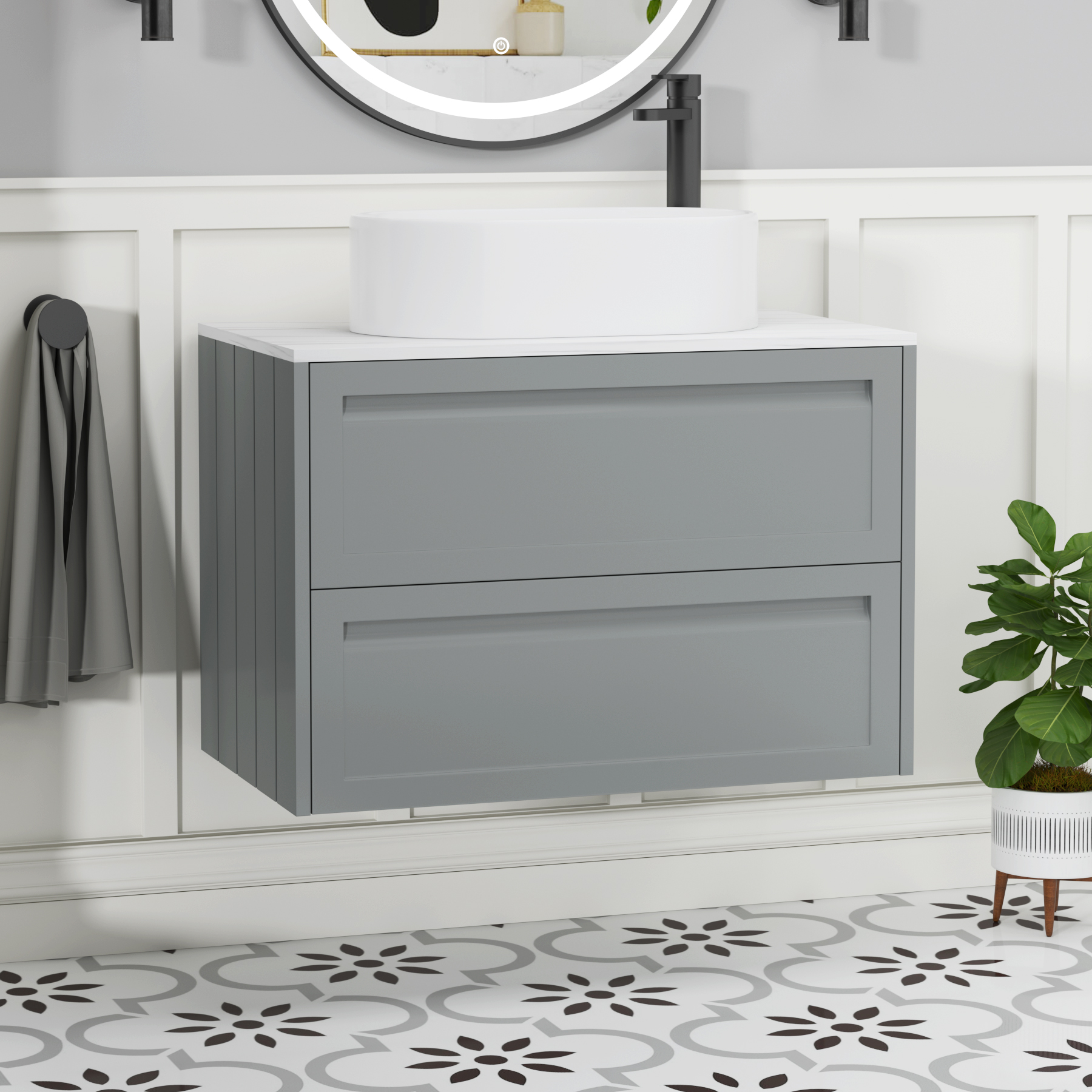 Elmore Traditional 2 Drawer Wall Hung Vanity Unit – Multiple Sizes, Colours, Worktop & Basins Options
