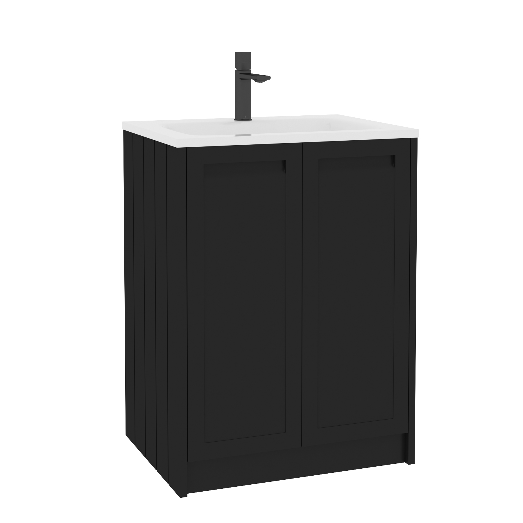 Elmore Matt Nocturne Black Traditional 2 Door Floor Standing Vanity Unit with Matt Stone Basin