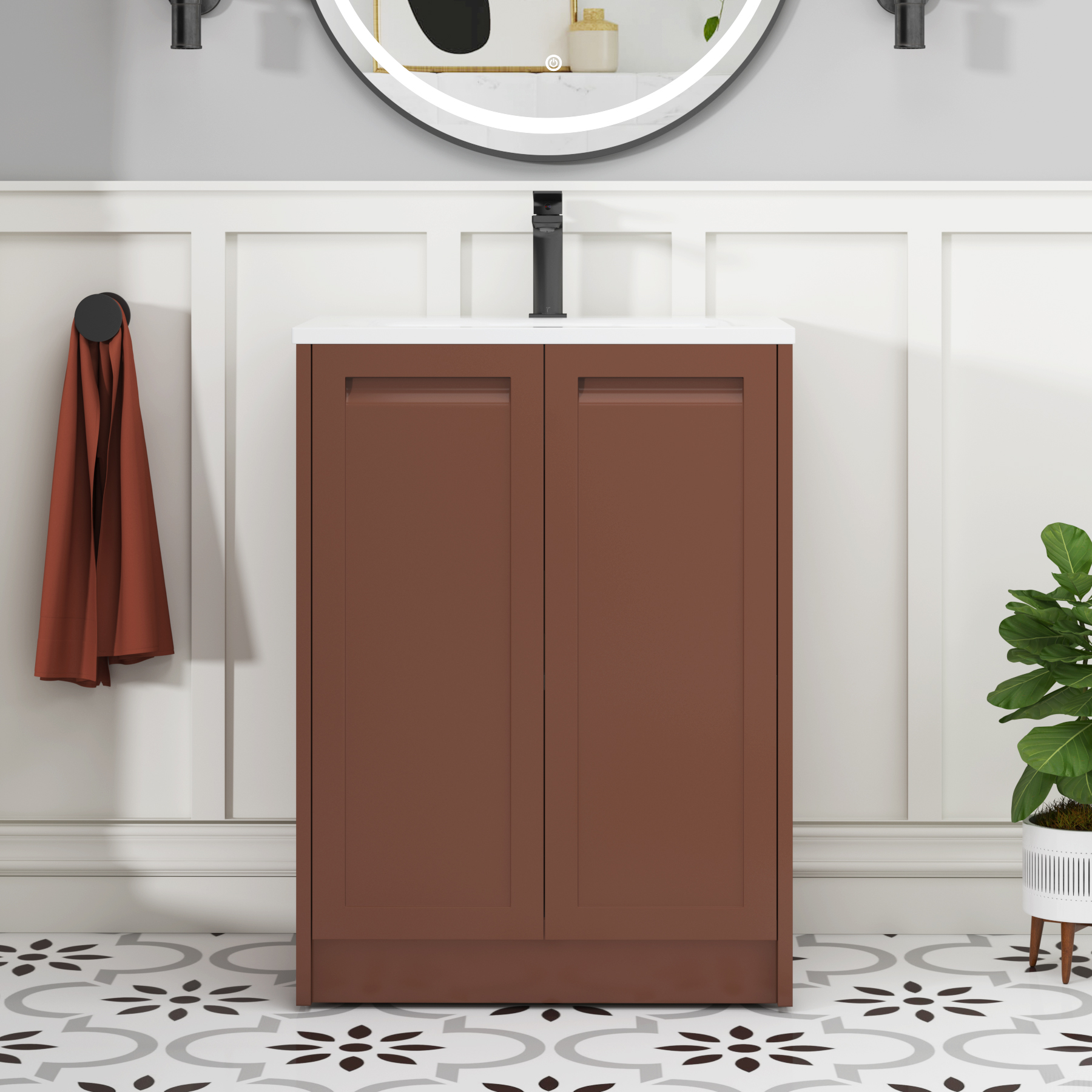 Elmore Terracotta Clay Traditional 2 Door Floor Standing Vanity Unit with Matt Stone Basin
