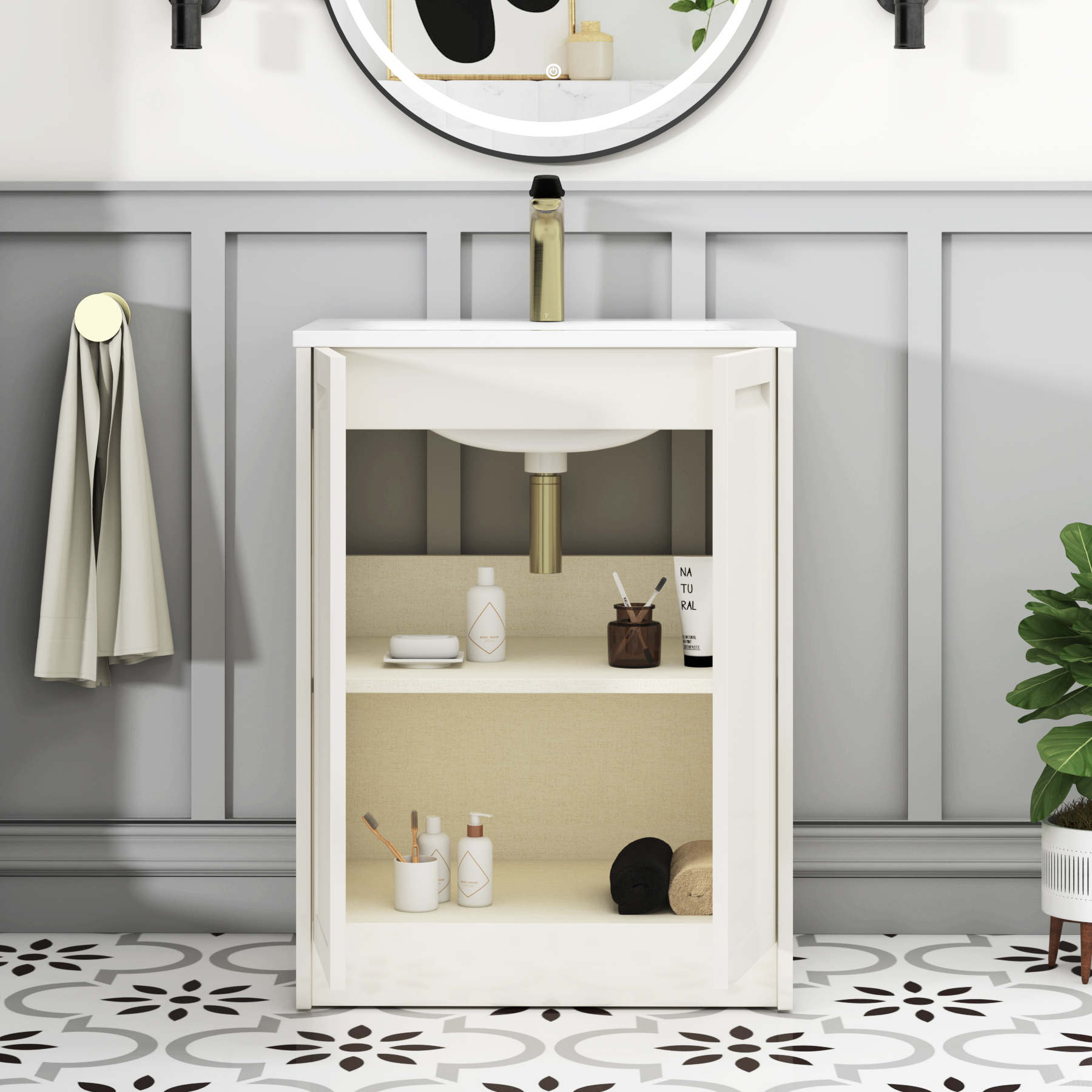 Elmore Classic White Traditional 2 Door Floor Standing Vanity Unit with Matt Stone Basin