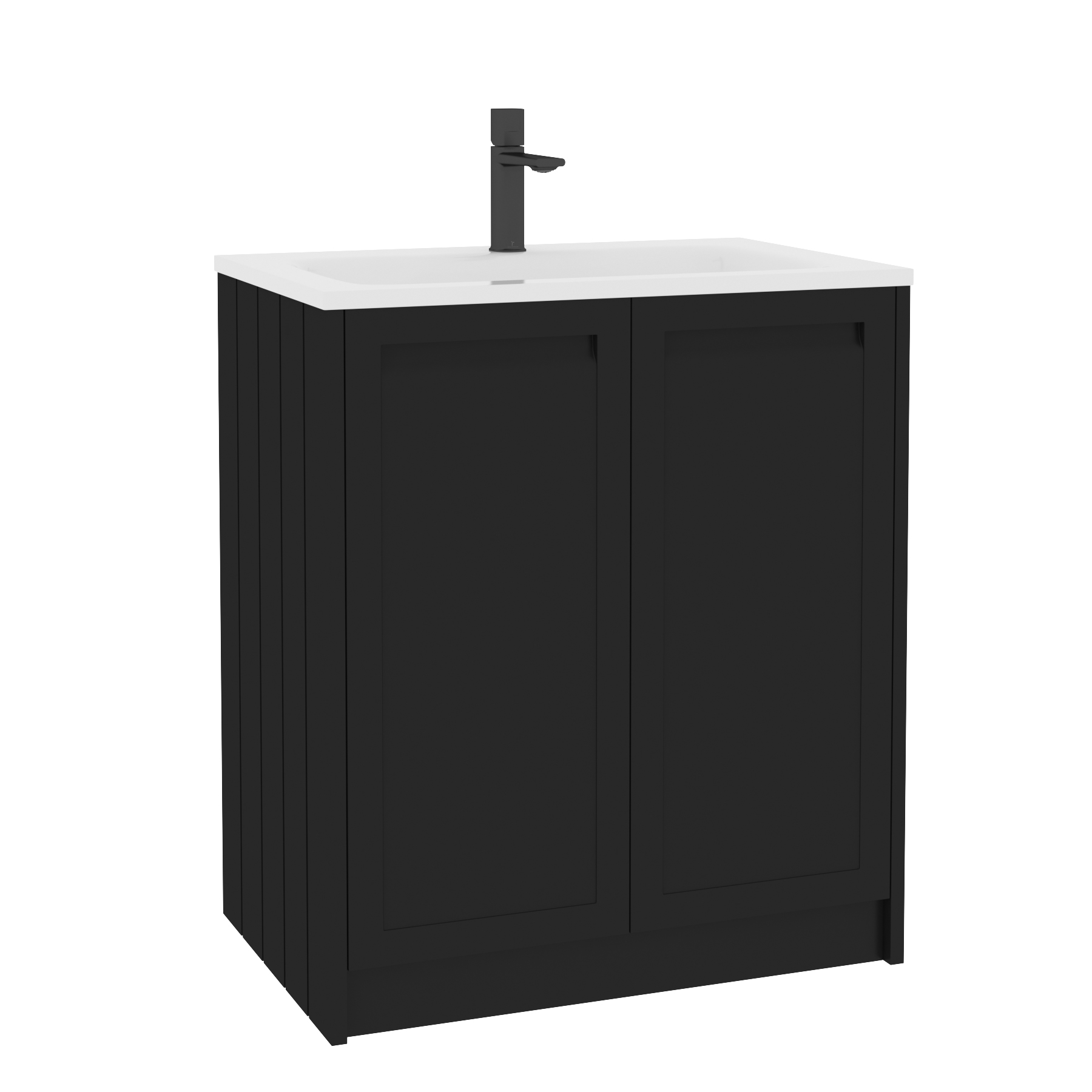 Elmore Matt Nocturne Black Traditional 2 Door Floor Standing Vanity Unit with Matt Stone Basin