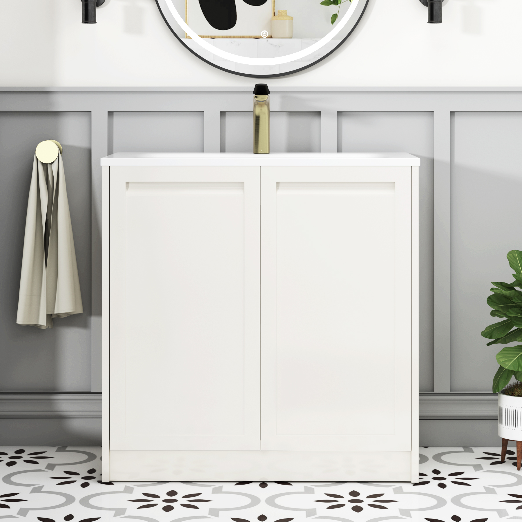 Elmore Classic White Traditional 2 Door Floor Standing Vanity Unit with Matt Stone Basin