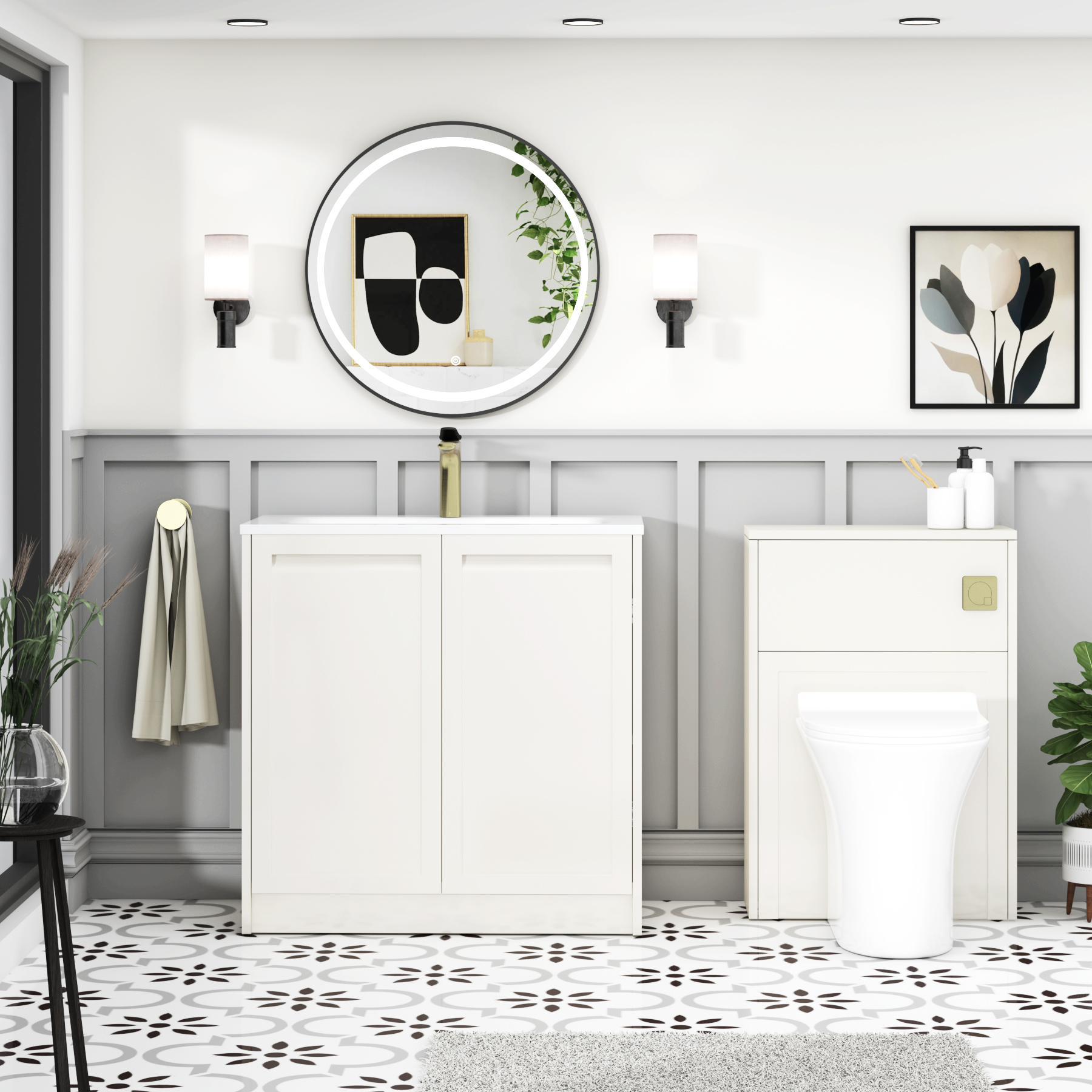 Elmore Classic White Traditional 2 Door Floor Standing Vanity Unit with Matt Stone Basin