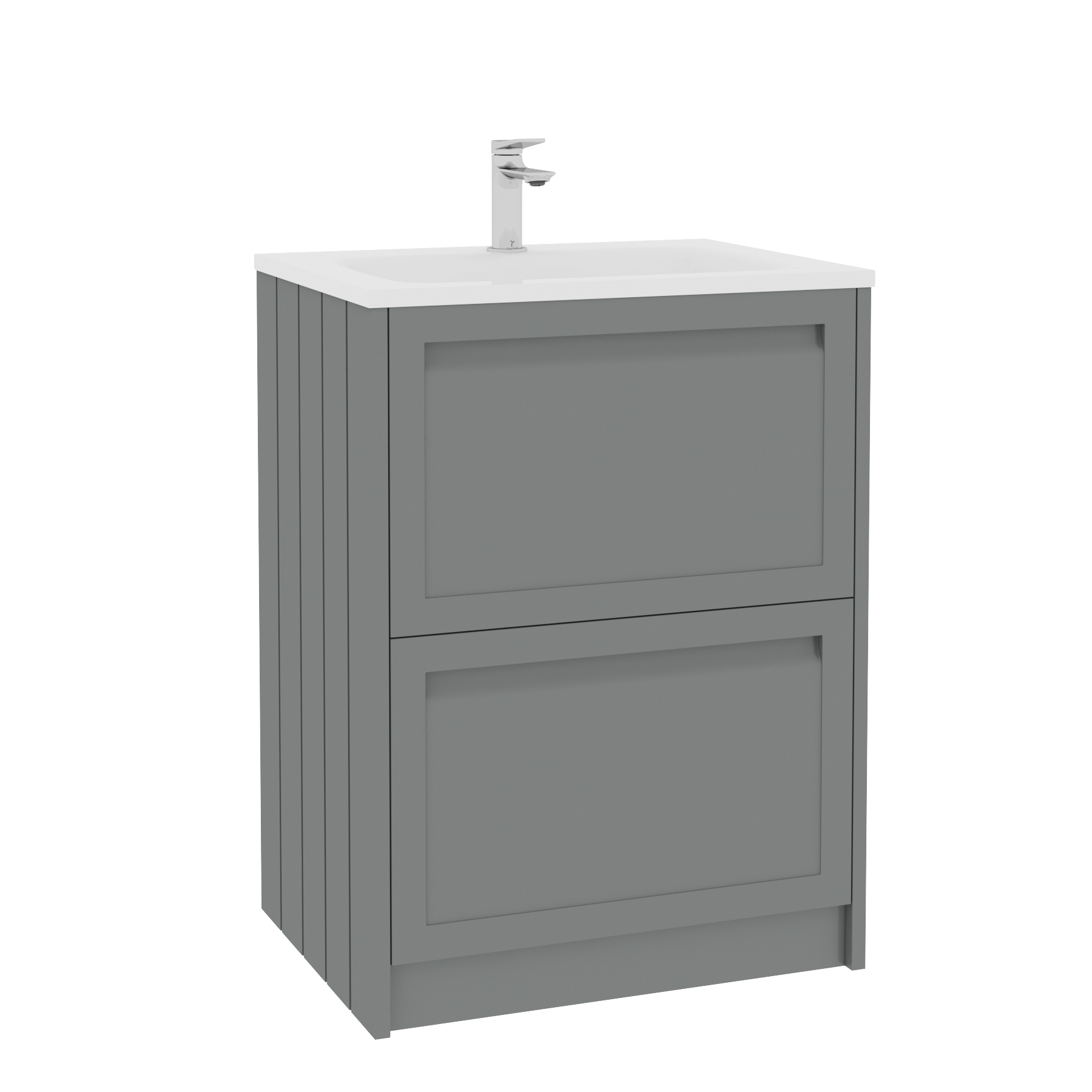 Elmore Matt Pebble Grey Traditional 2 Drawer Floor Standing Vanity Unit with Matt Stone Basin