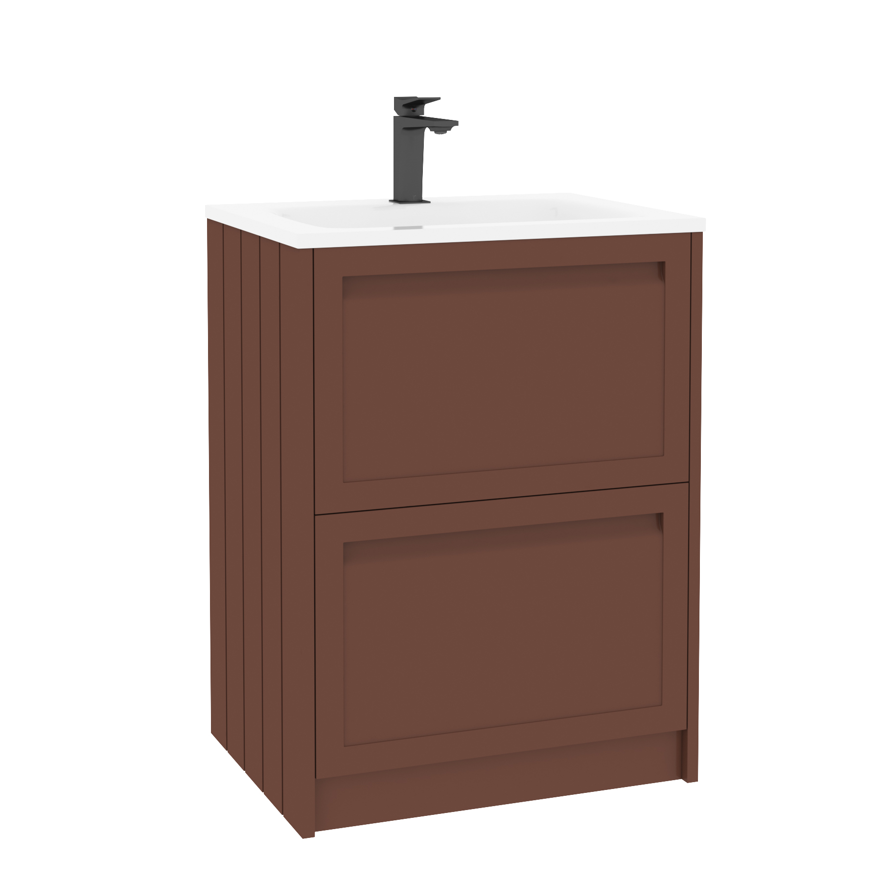 Elmore Terracotta Clay Traditional 2 Drawer Floor Standing Vanity Unit with Matt Stone Basin