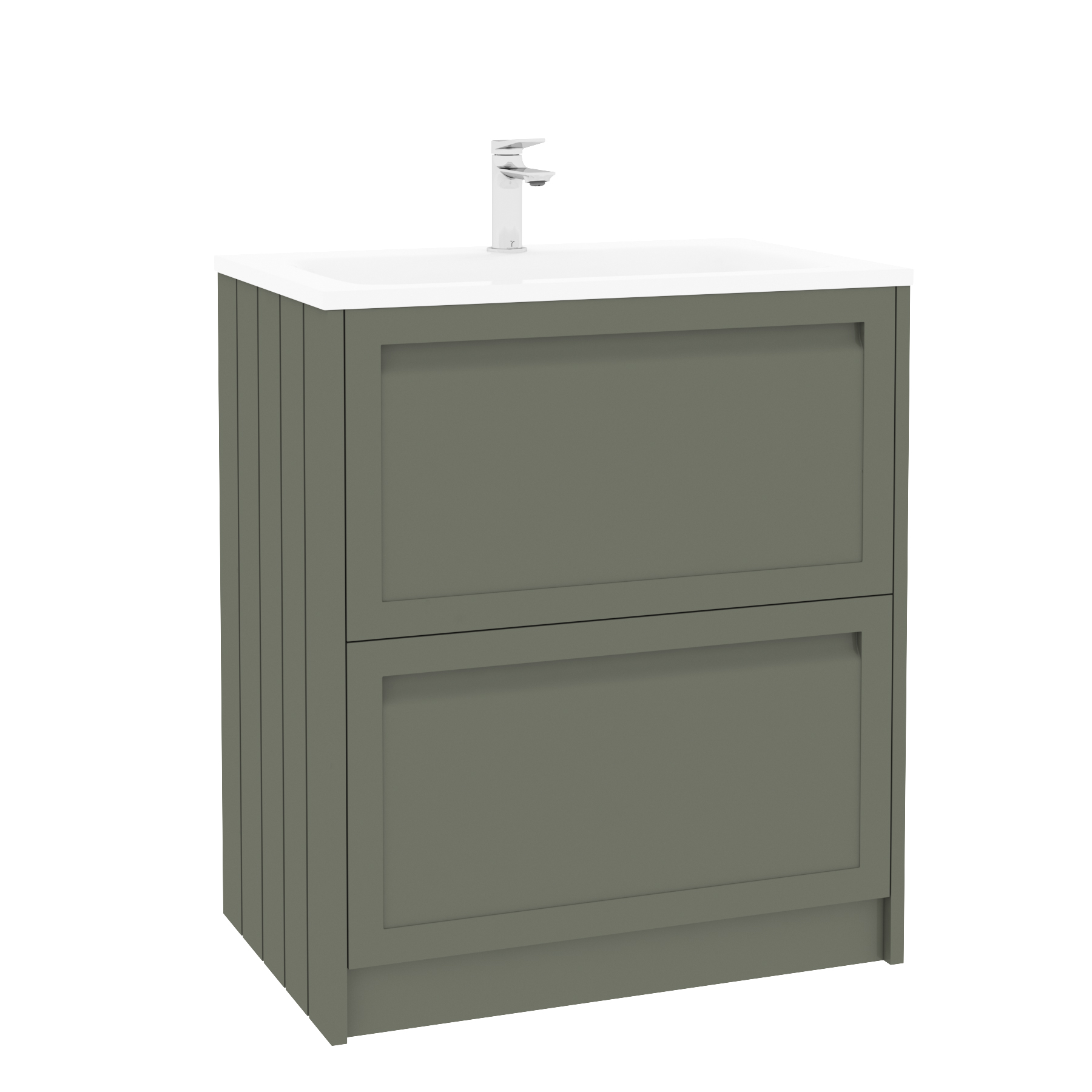 Elmore Matt Green Traditional 2 Drawer Floor Standing Vanity Unit with Matt Stone Basin