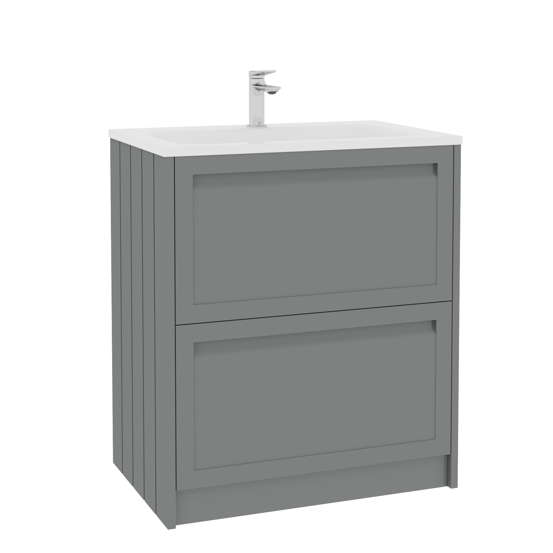 Elmore Matt Pebble Grey Traditional 2 Drawer Floor Standing Vanity Unit with Matt Stone Basin