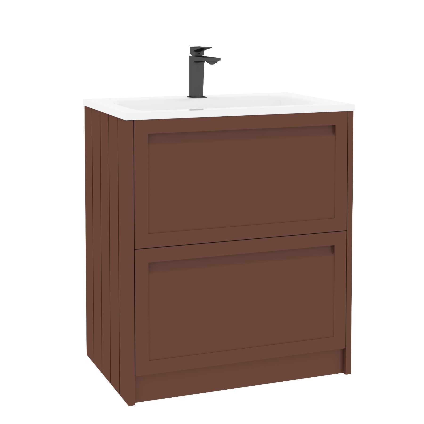 Elmore Terracotta Clay Traditional 2 Drawer Floor Standing Vanity Unit with Matt Stone Basin