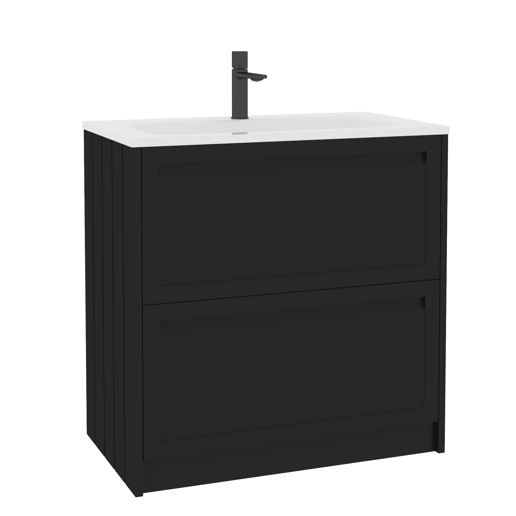 Elmore Matt Nocturne Black Traditional 2 Drawer Floor Standing Vanity Unit with Matt Stone Basin