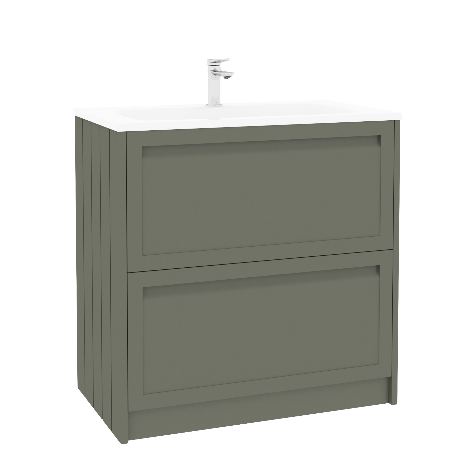 Elmore Matt Green Traditional 2 Drawer Floor Standing Vanity Unit with Matt Stone Basin