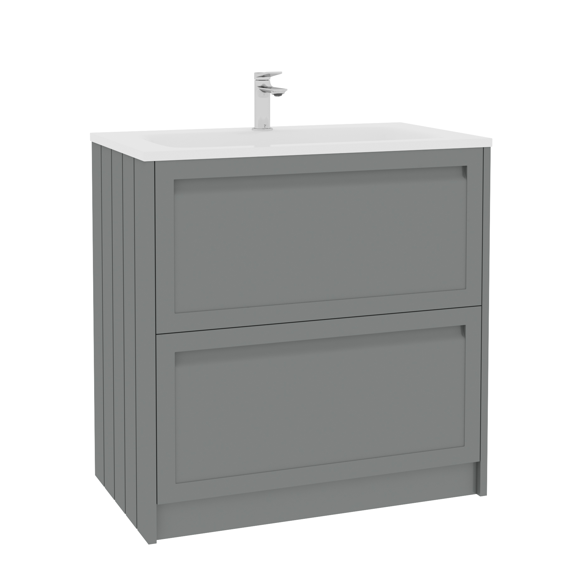 Elmore Matt Pebble Grey Traditional 2 Drawer Floor Standing Vanity Unit with Matt Stone Basin