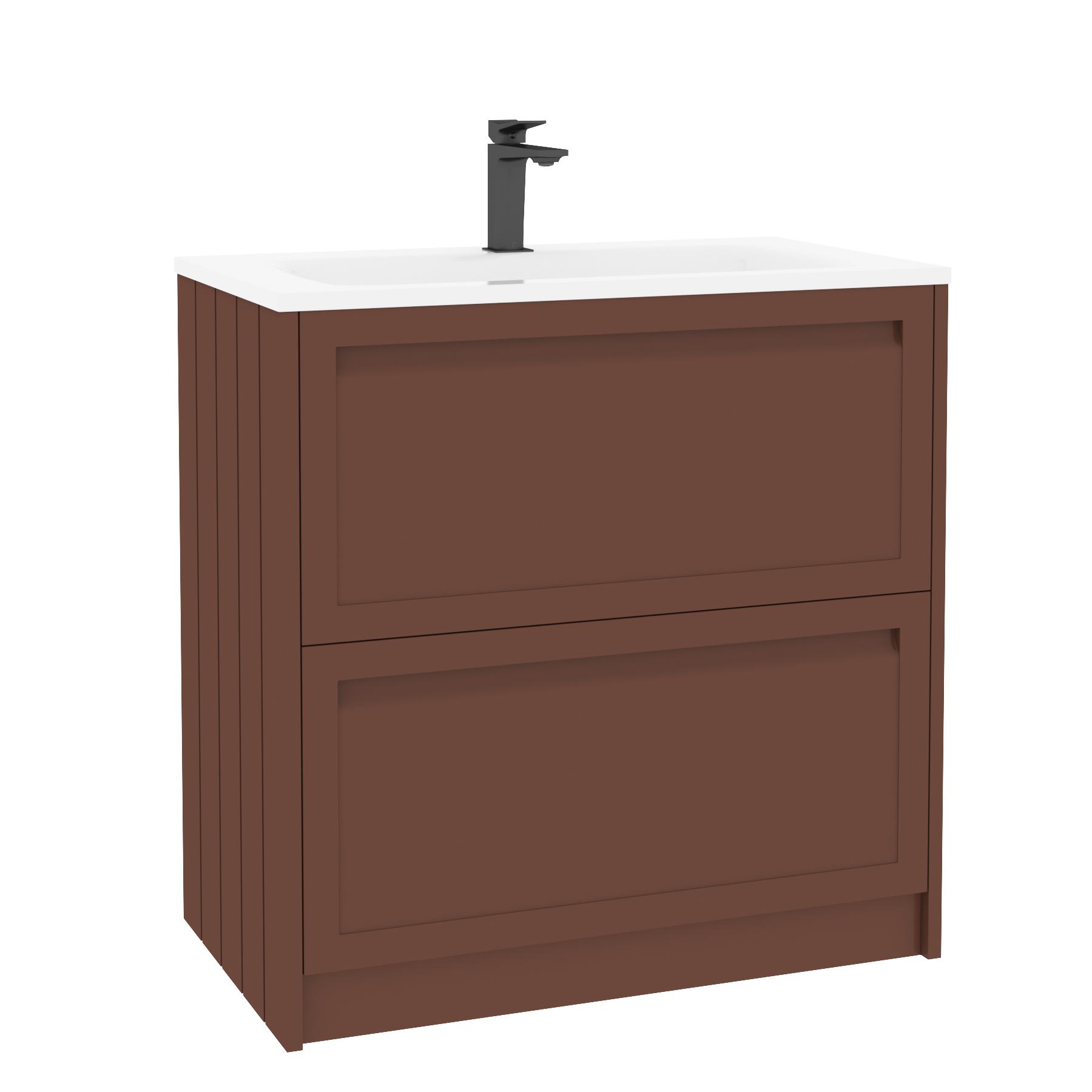 Elmore Terracotta Clay Traditional 2 Drawer Floor Standing Vanity Unit with Matt Stone Basin