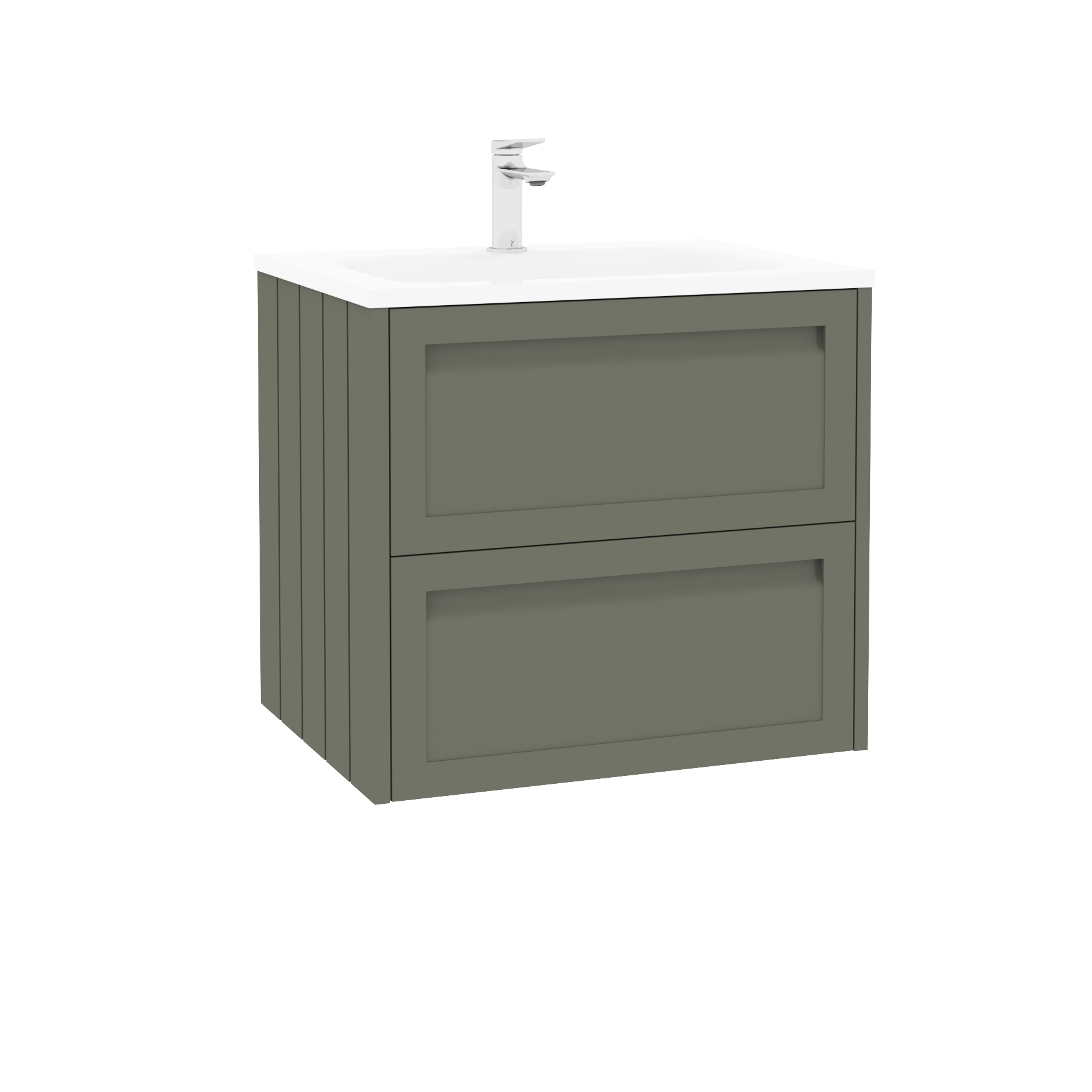 Elmore Matt Green Traditional 2 Drawer Wall Hung Vanity Unit with Matt Stone Basin