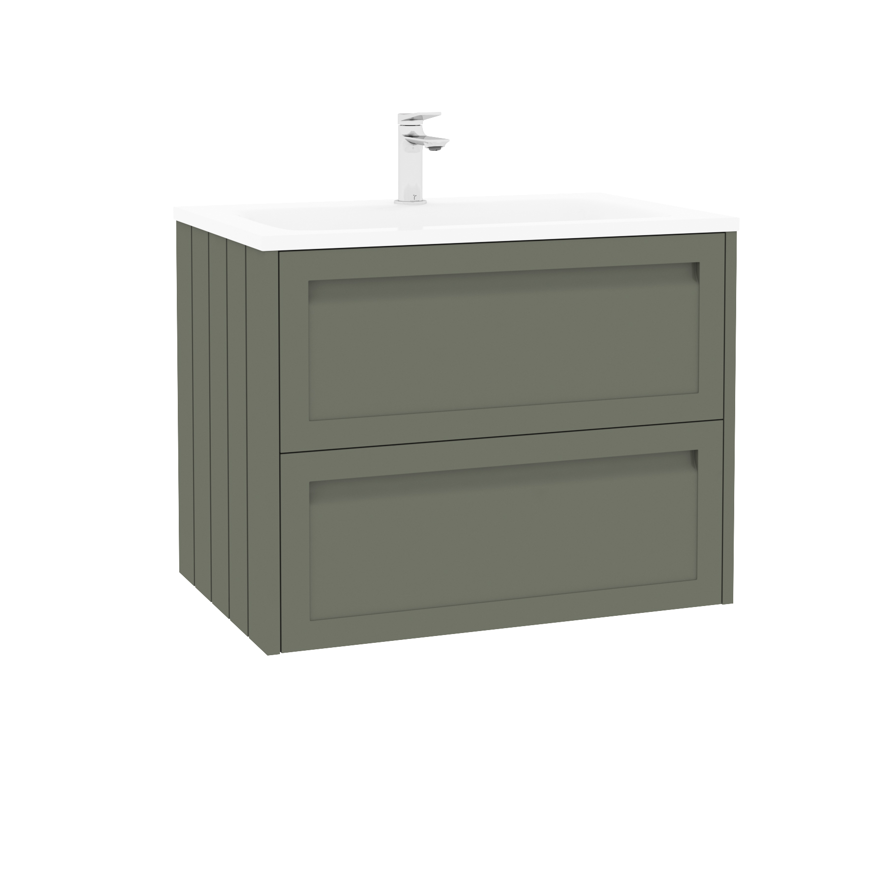 Elmore Matt Green Traditional 2 Drawer Wall Hung Vanity Unit with Matt Stone Basin